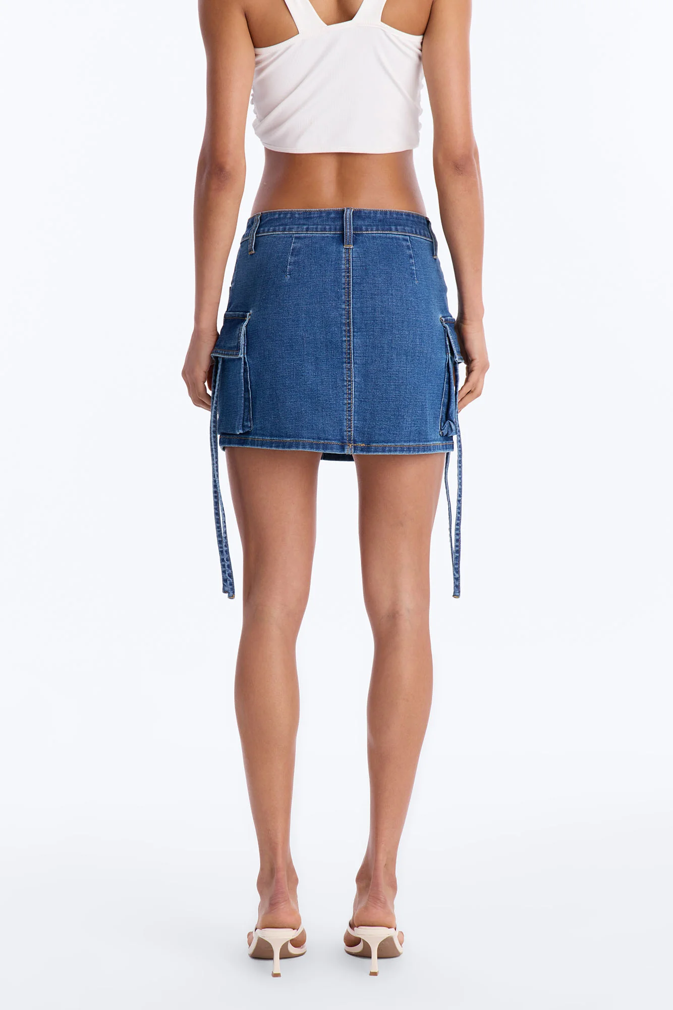 Dahlia Mid Rise Denim Cargo Mini Skirt - Dark Wash - Image 4