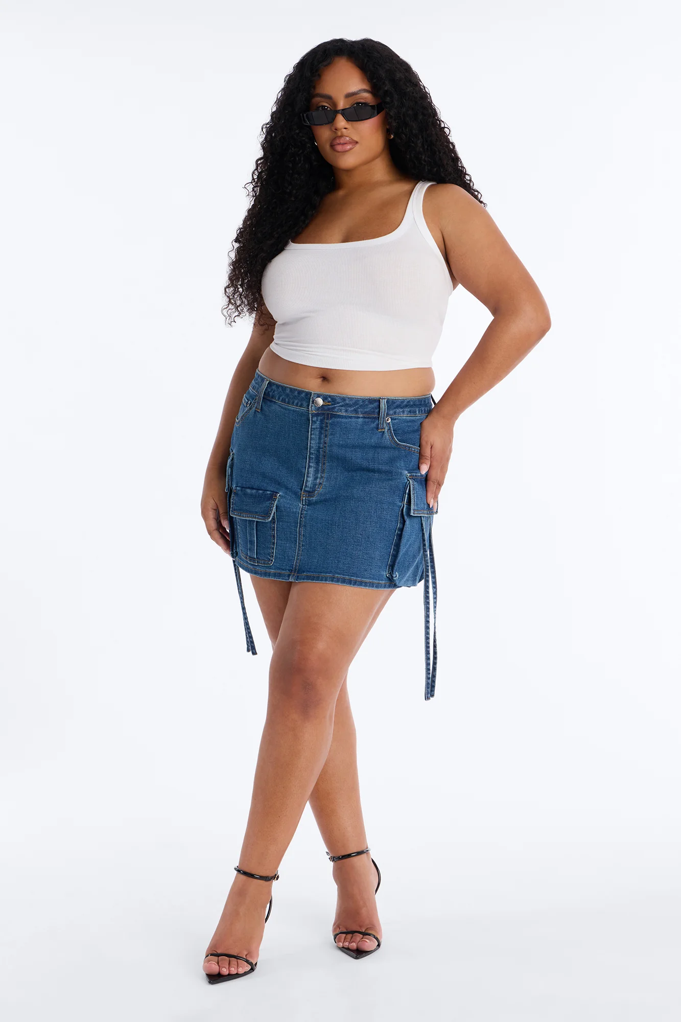 Dahlia Mid Rise Denim Cargo Mini Skirt - Dark Wash - Image 5