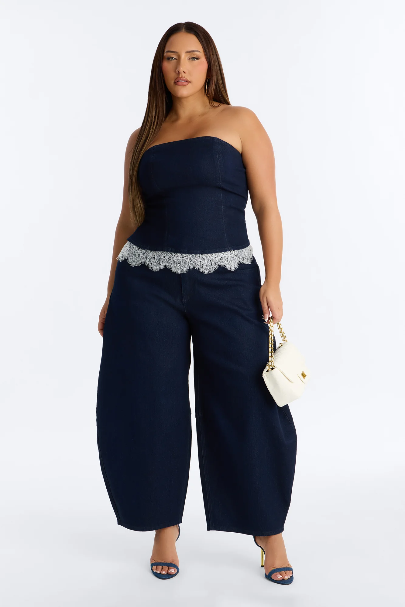 Dahlia Strapless Denim Barrel Pant Set - Dark Wash - Image 5