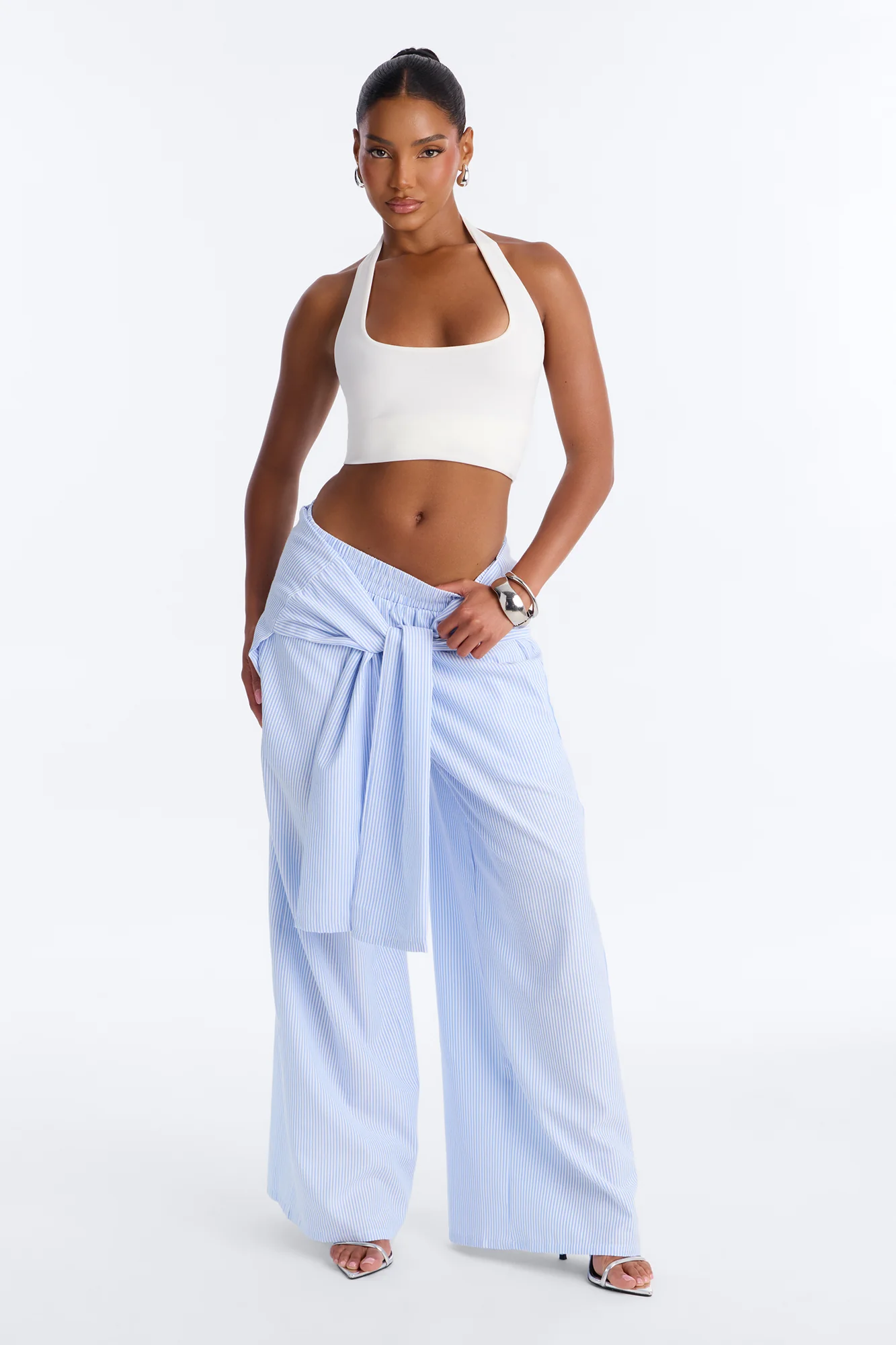 Daily Practice Pinstripe Wrap Waist 2 Piece Pant - Blue - Image 3