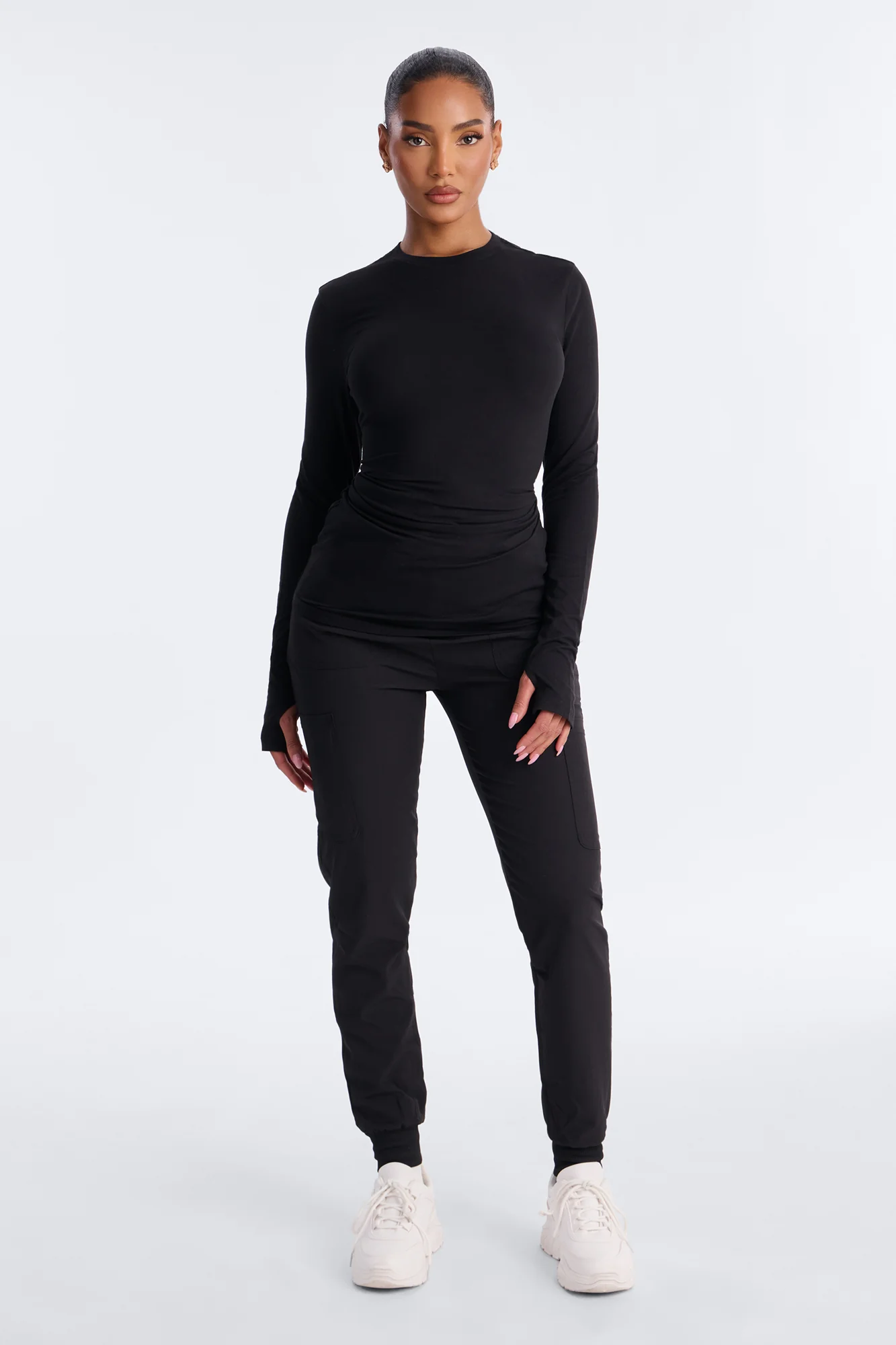 Daily Shift Long Sleeve Stretch Under Scrub Shirt - Black - Image 2