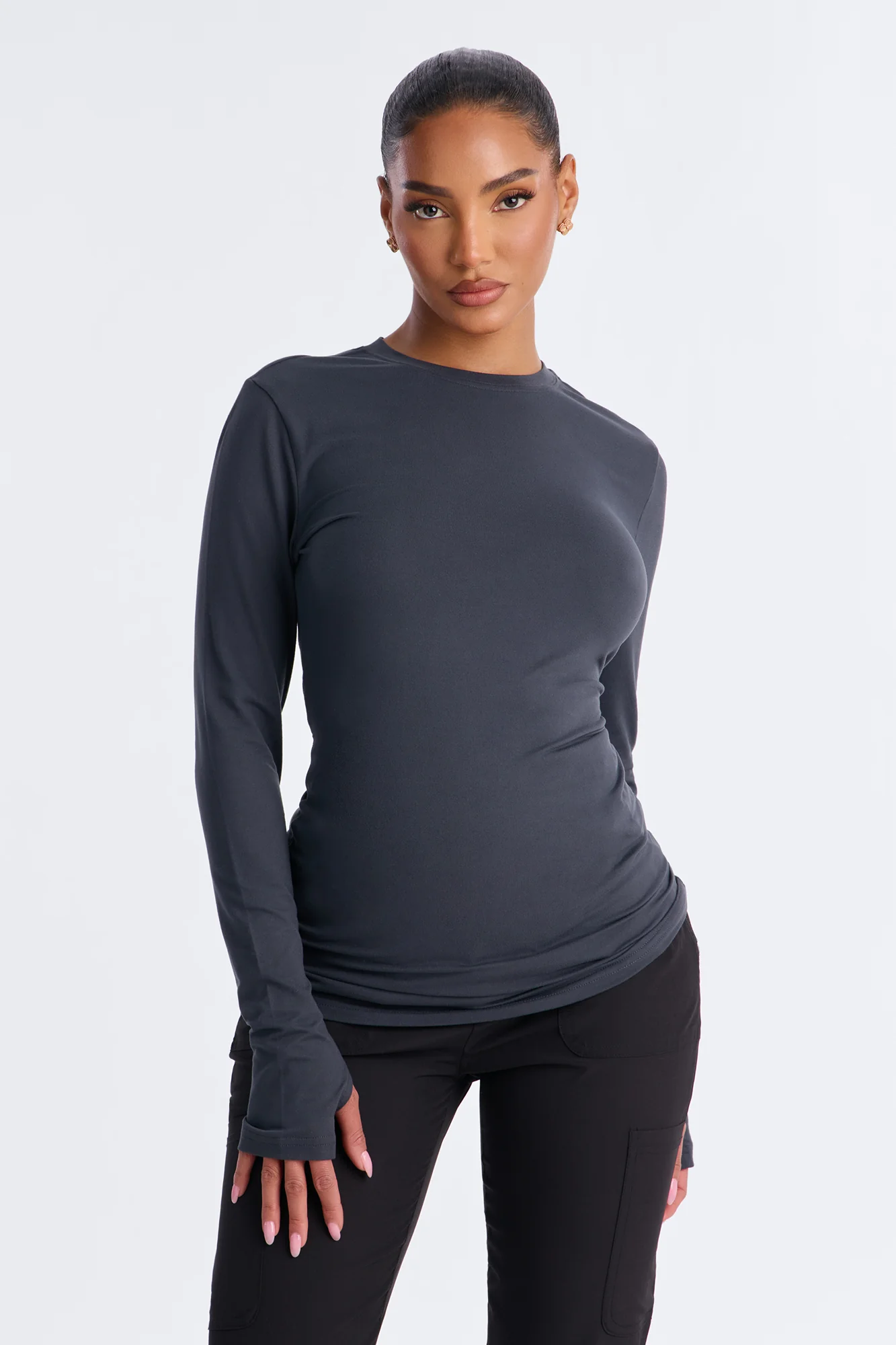 Daily Shift Long Sleeve Stretch Under Scrub Shirt - Charcoal