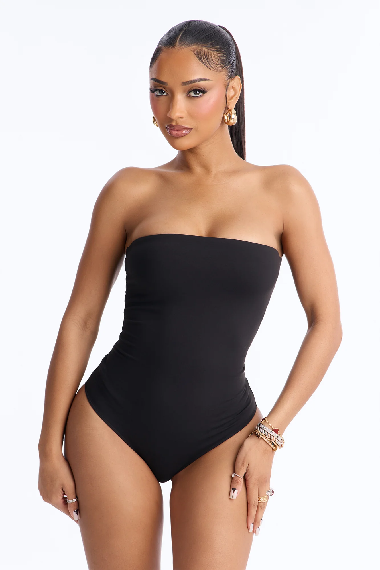 Daisy Double Layer Tube Top Bodysuit - Black