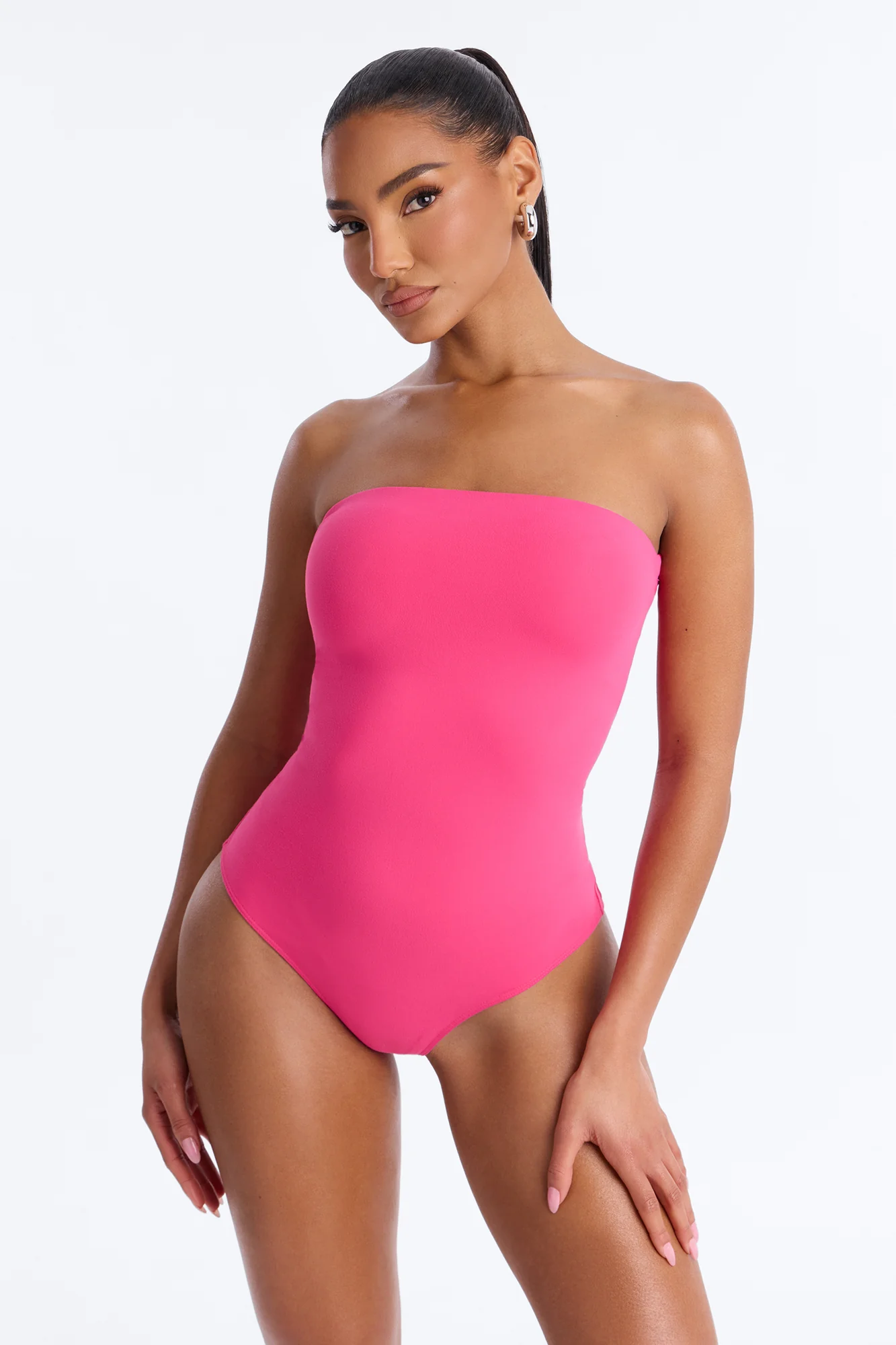 Daisy Double Layer Tube Top Bodysuit - Fuchsia