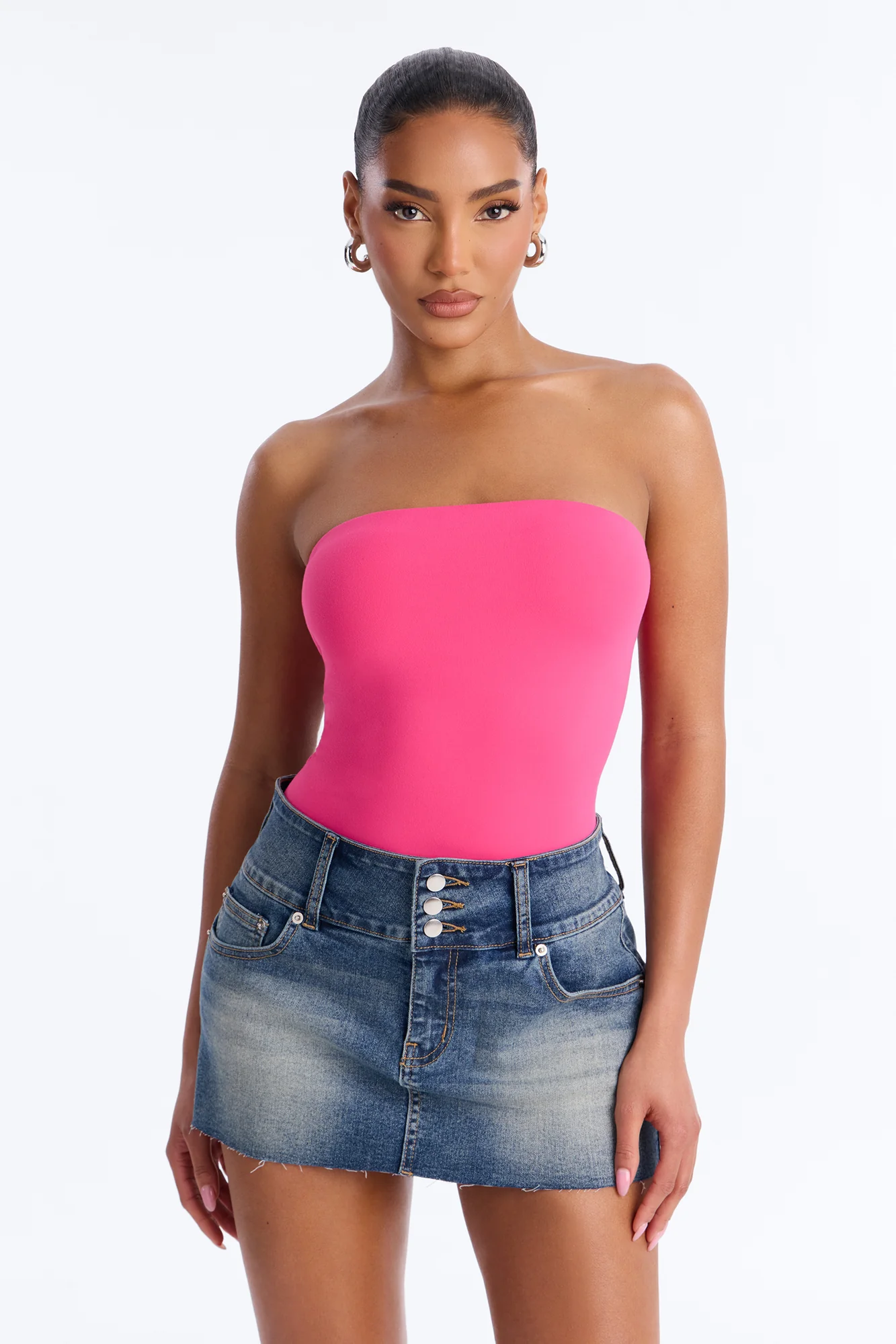 Daisy Double Layer Tube Top Bodysuit - Fuchsia - Image 3