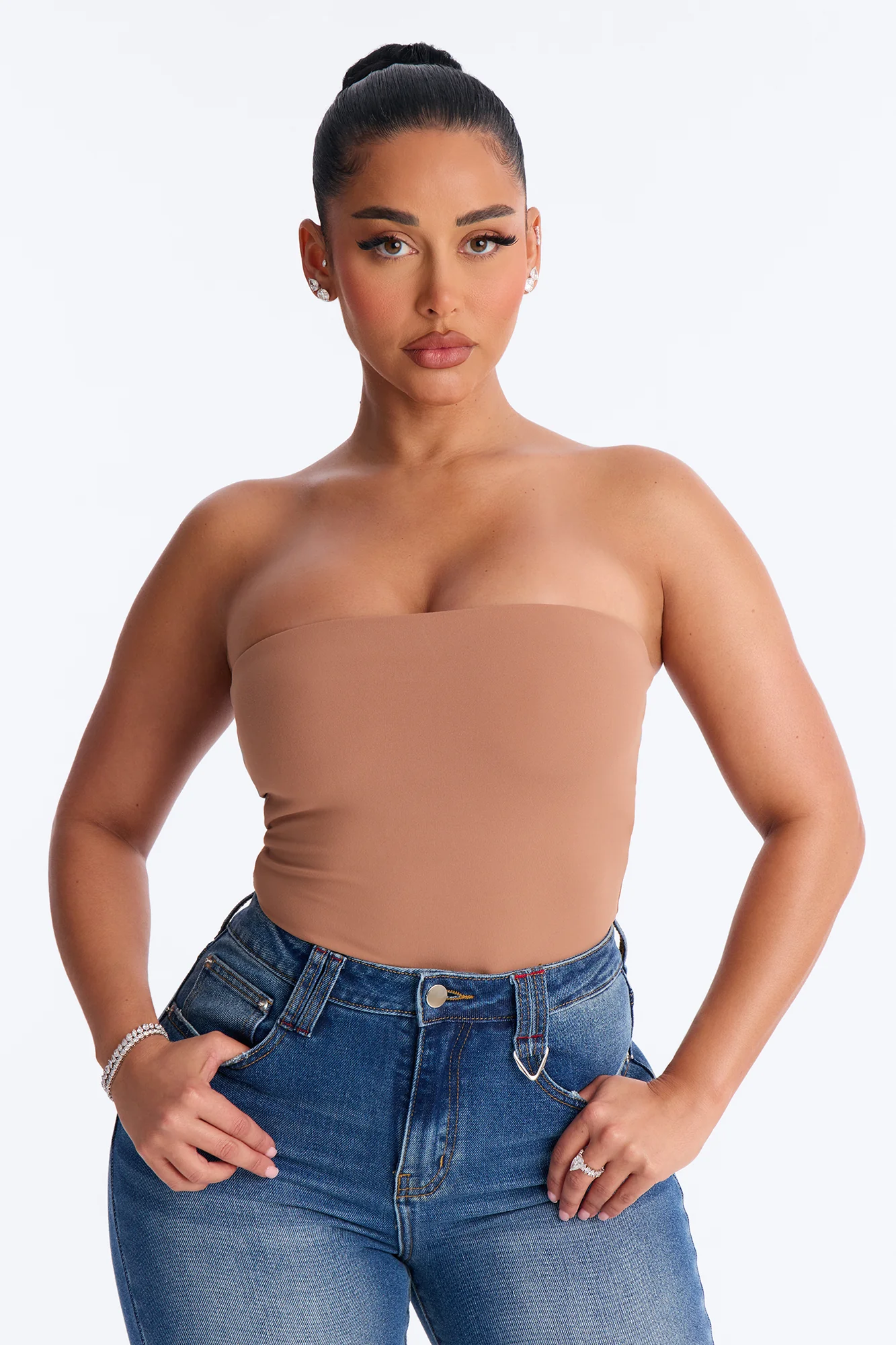 Daisy Double Layer Tube Top Bodysuit - Mocha - Image 3