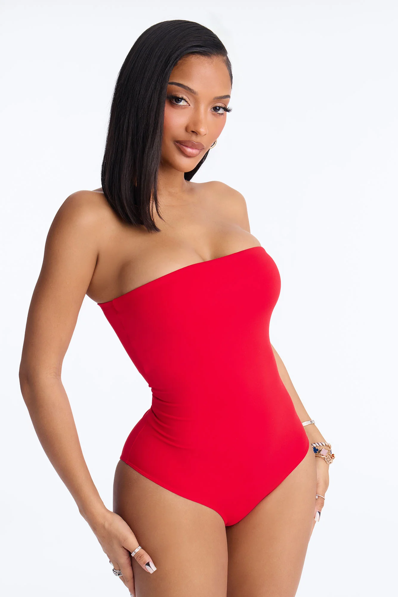 Daisy Double Layer Tube Top Bodysuit - Red