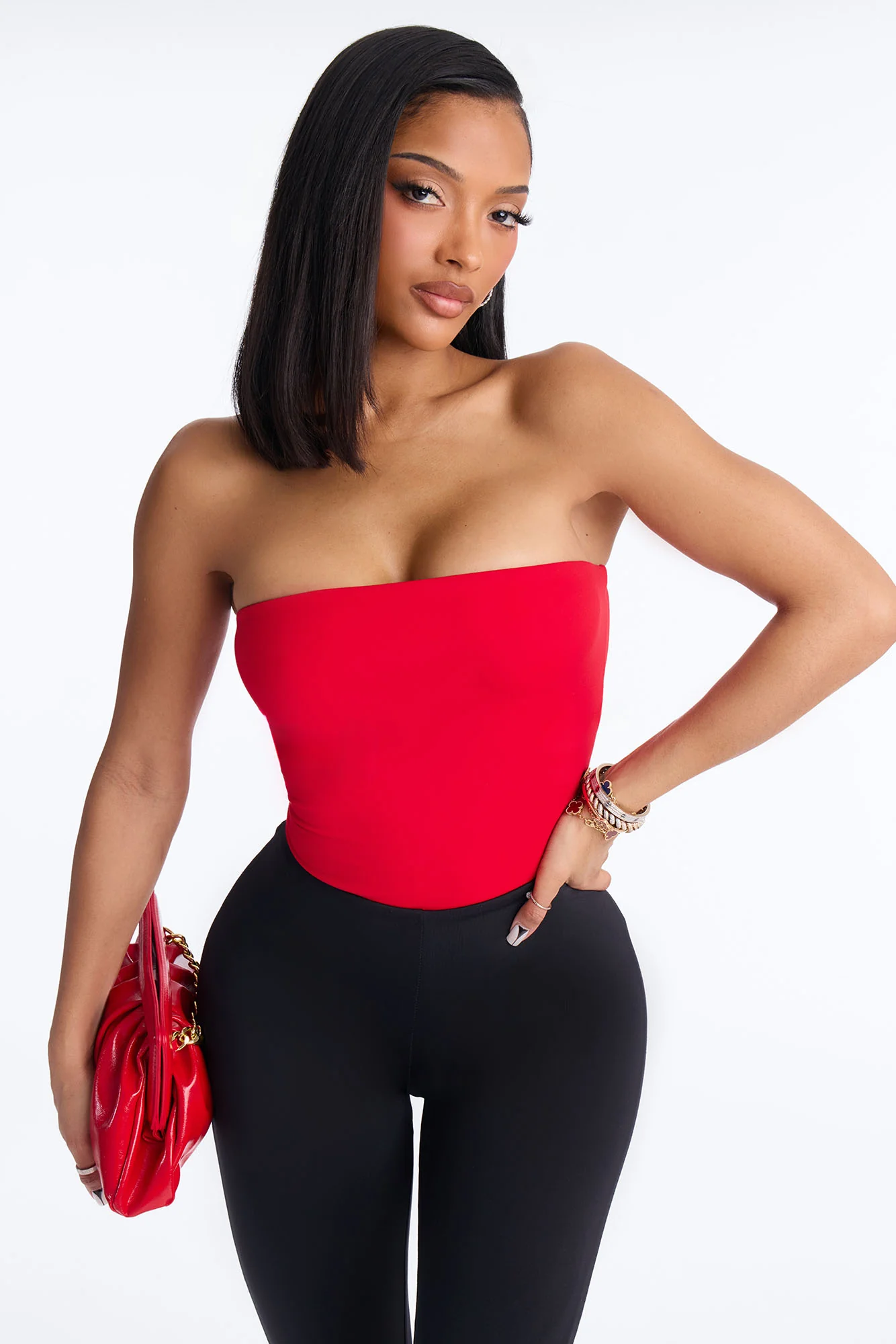 Daisy Double Layer Tube Top Bodysuit - Red - Image 3