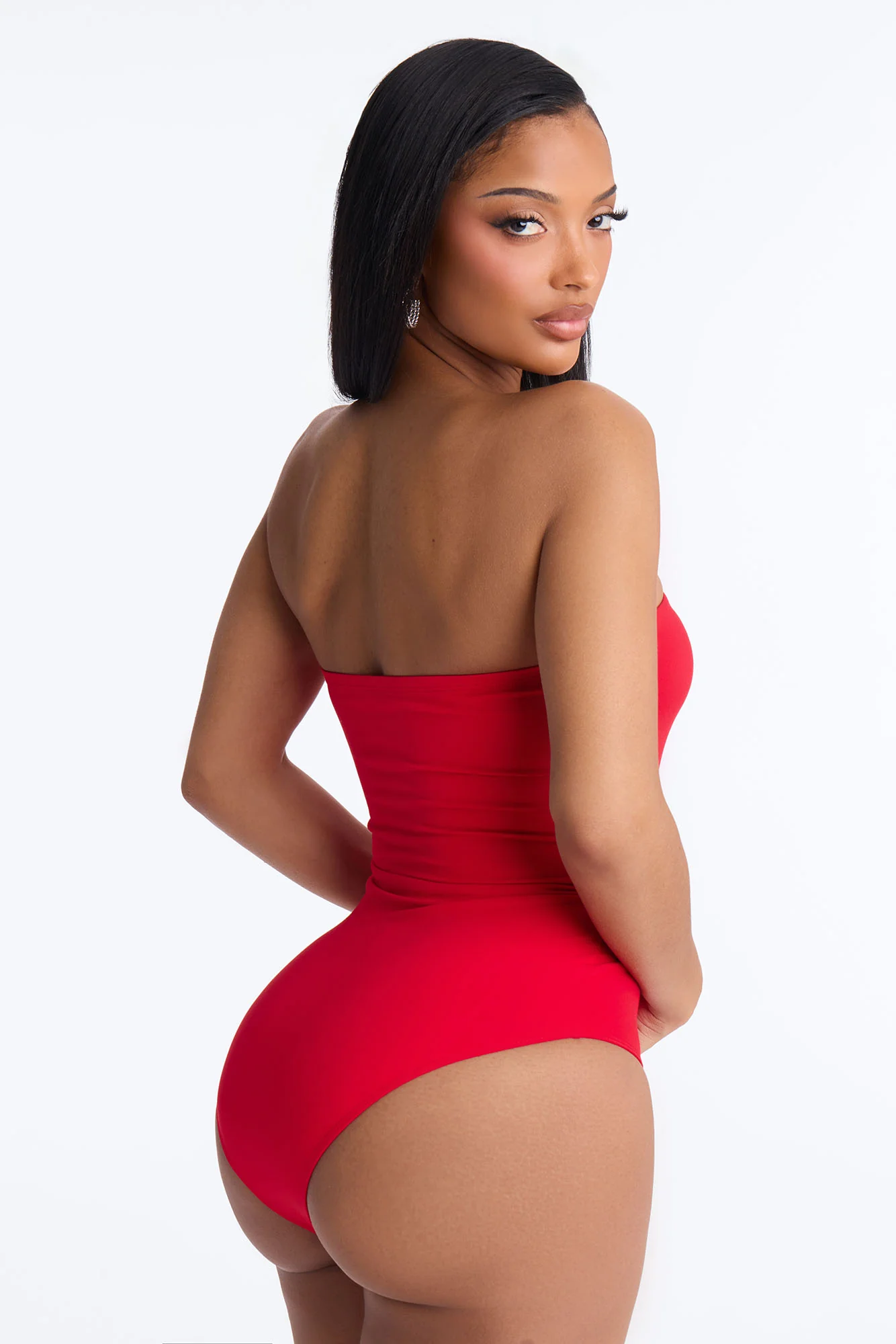 Daisy Double Layer Tube Top Bodysuit - Red - Image 4