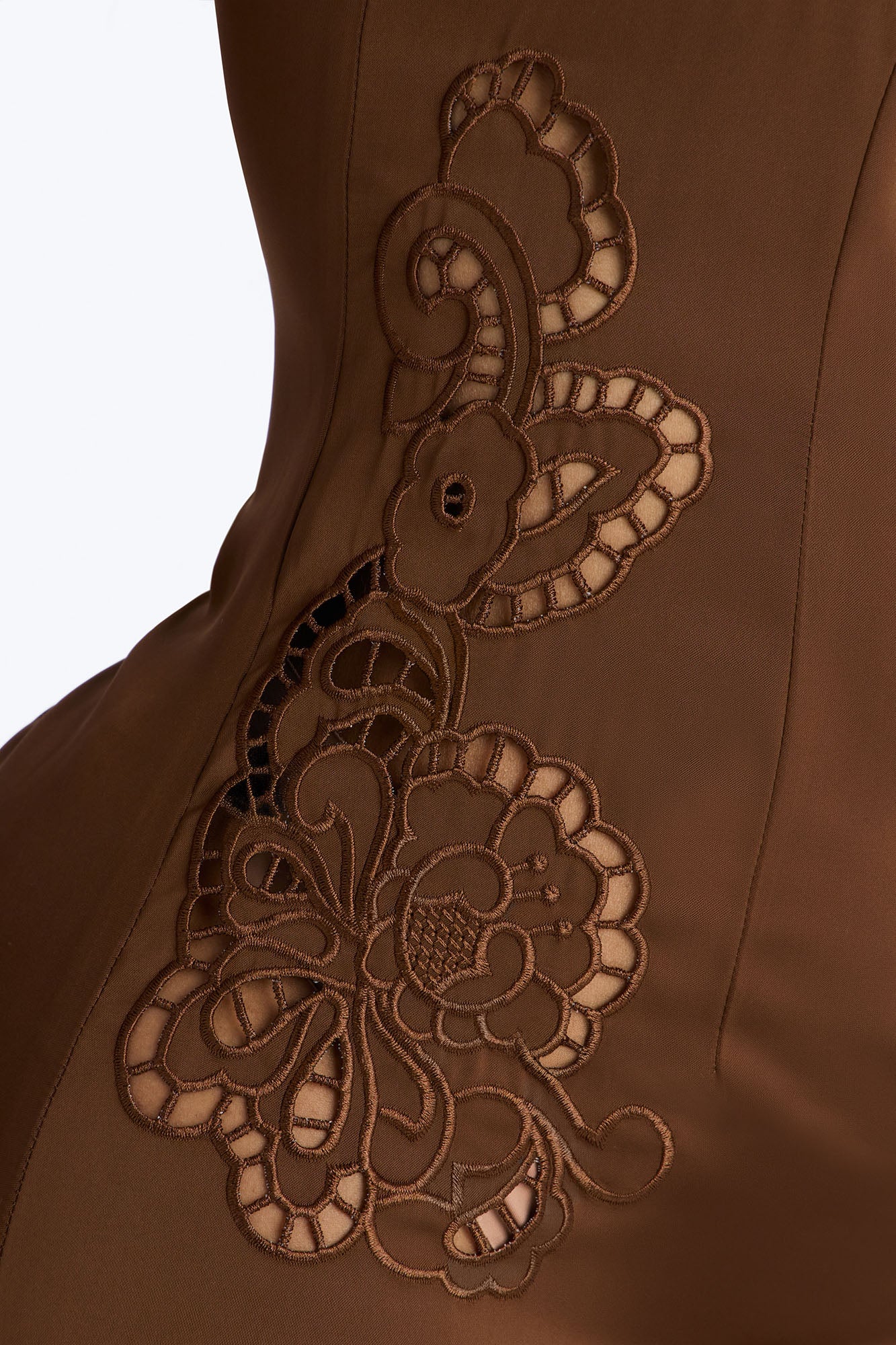 Daisy Embroidered Satin Maxi Dress - Brown - Image 3