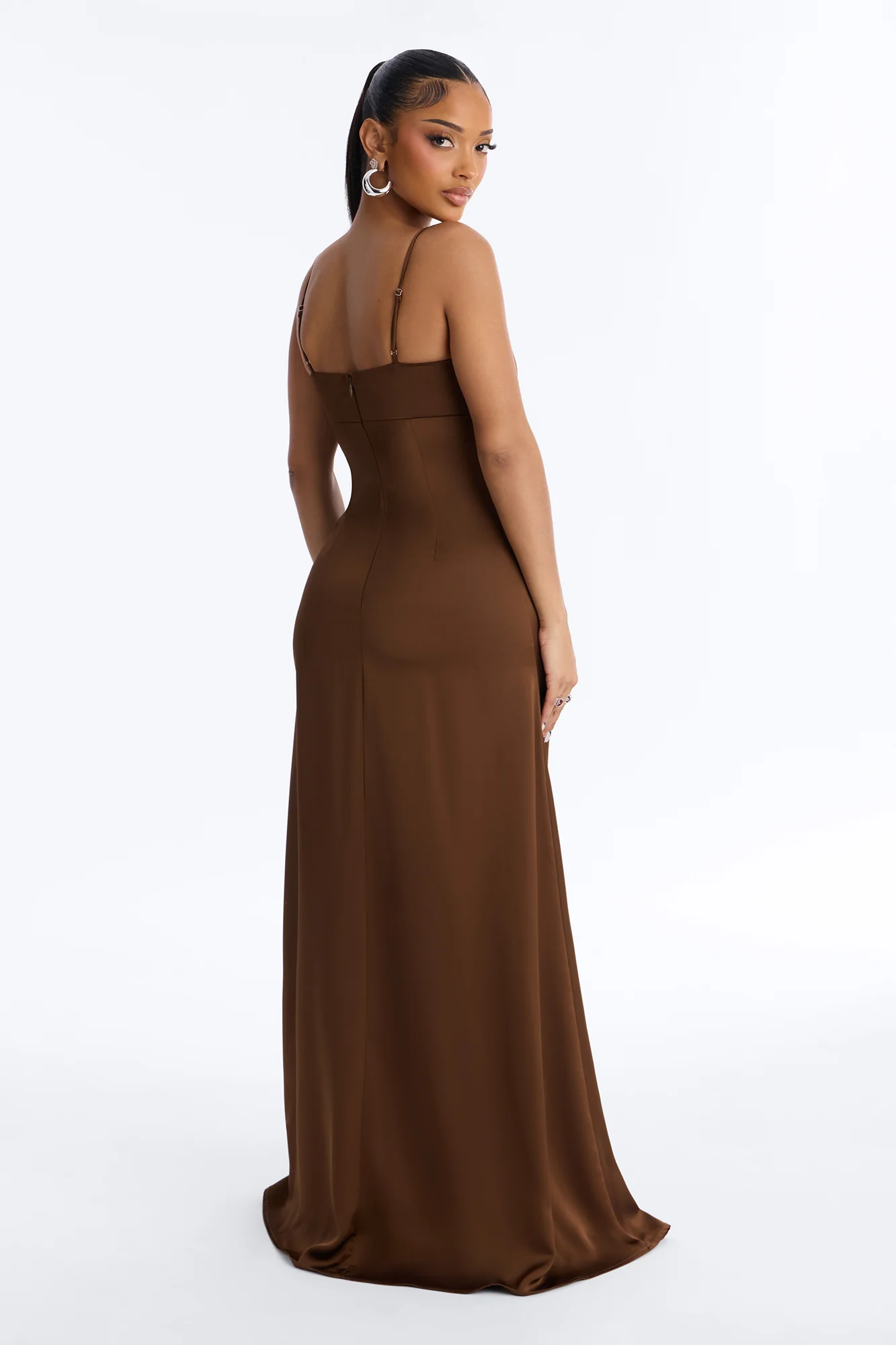 Daisy Embroidered Satin Maxi Dress - Brown - Image 4