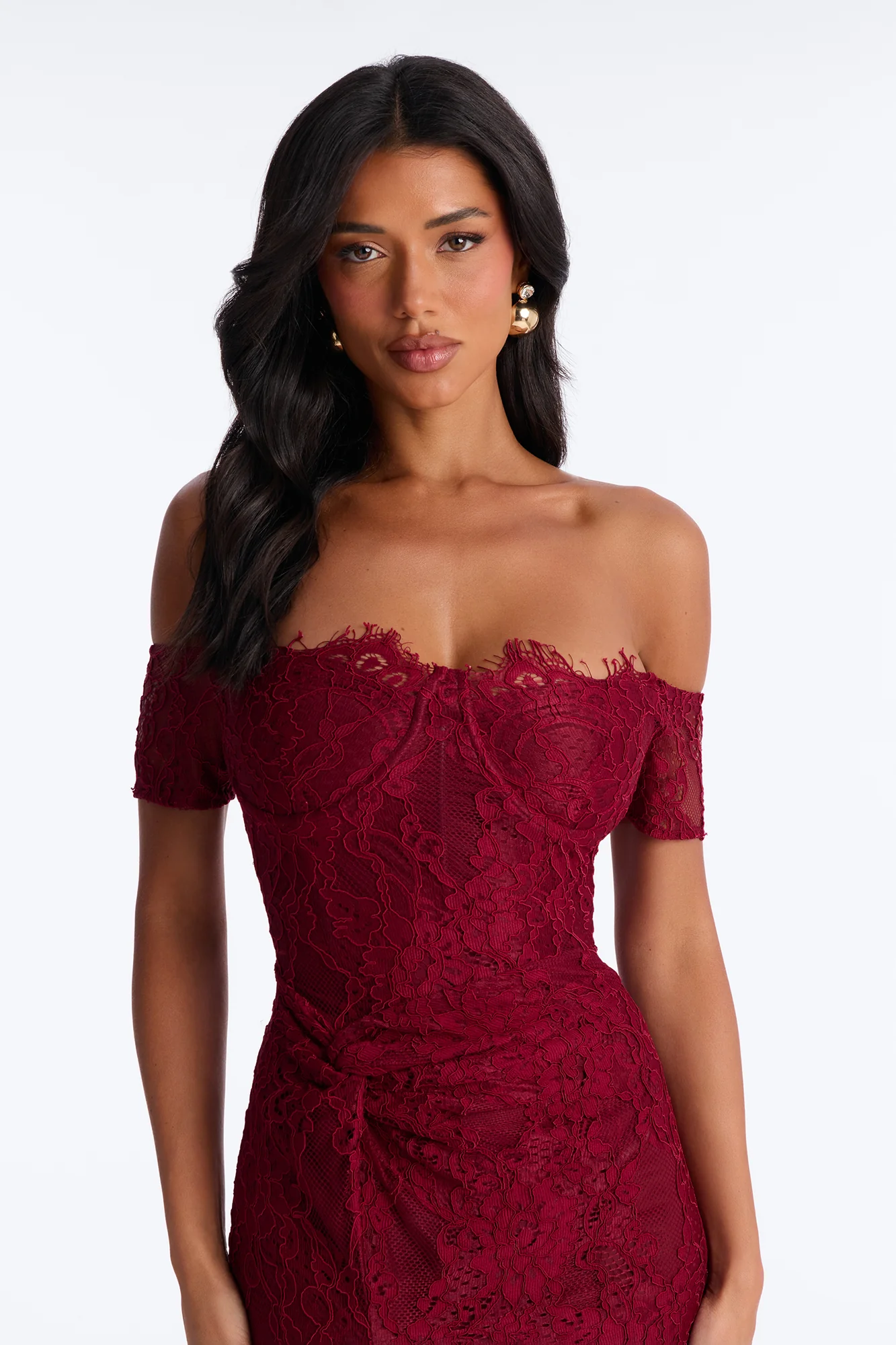 Dalia Off Shoulder Lace Gown - Wine - Image 2