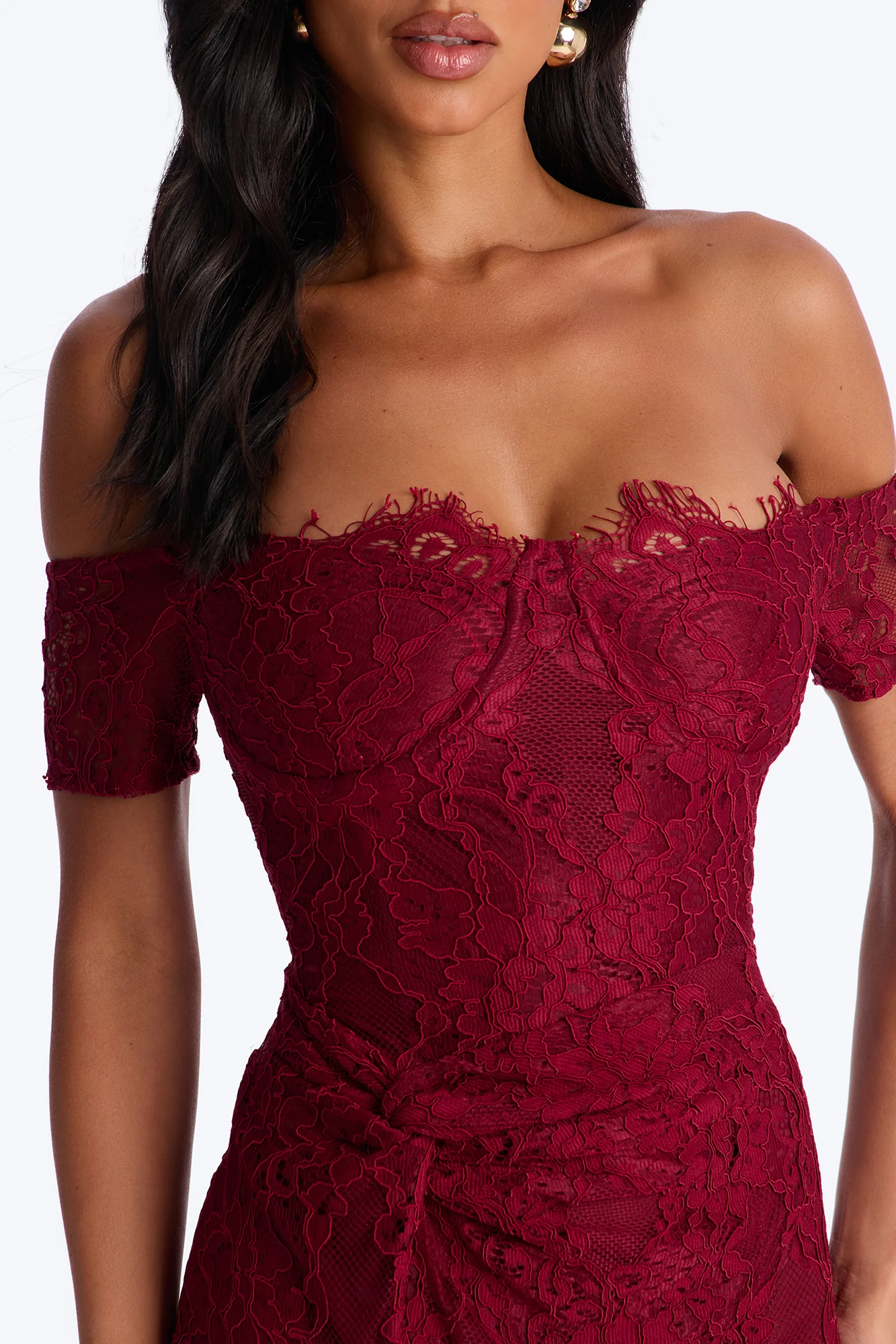Dalia Off Shoulder Lace Gown - Wine - Image 3