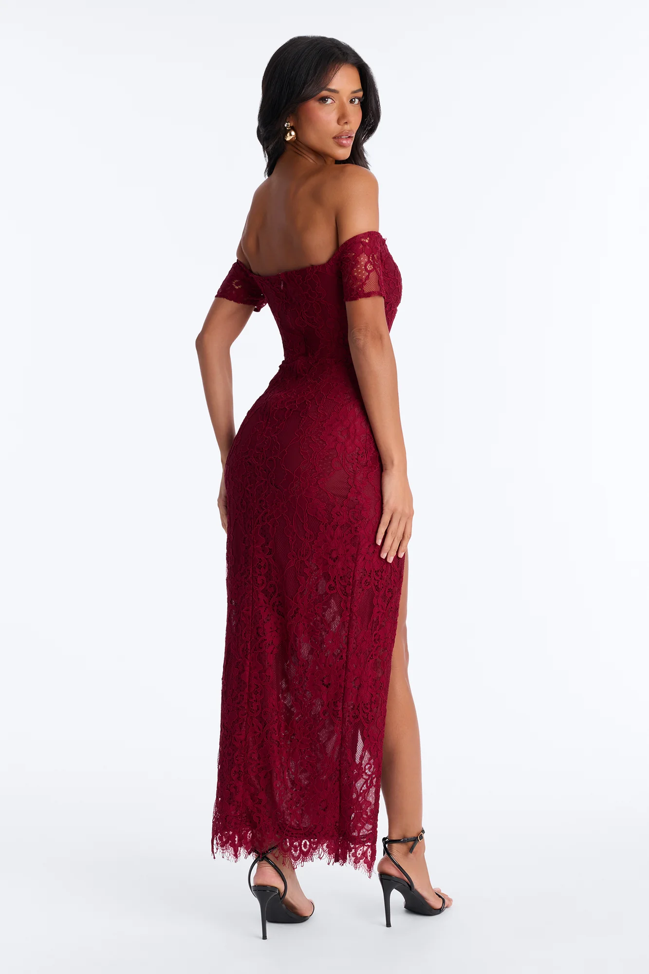 Dalia Off Shoulder Lace Gown - Wine - Image 4