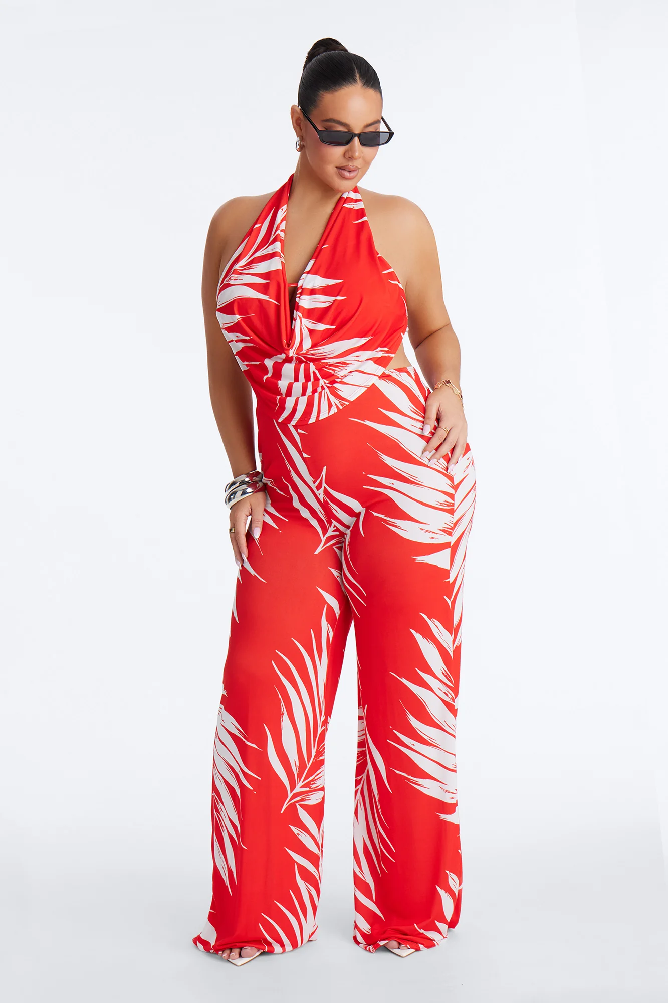 Dalia Tropical Wide Leg Jumpsuit - Orange - Image 5
