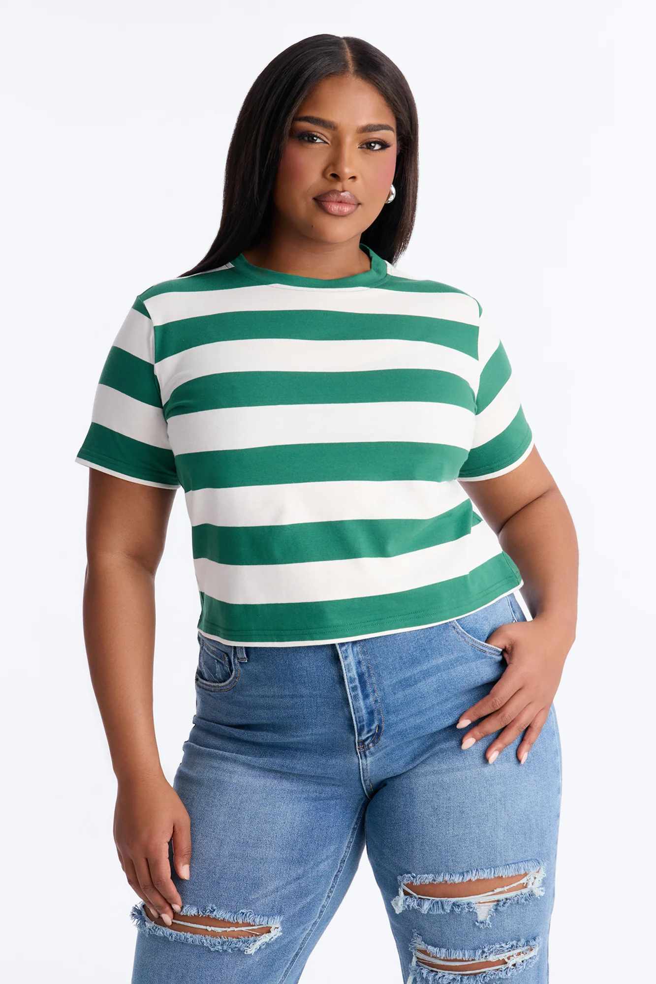 Dallas Striped Short Sleeve Baby Tee - Green/combo - Image 4