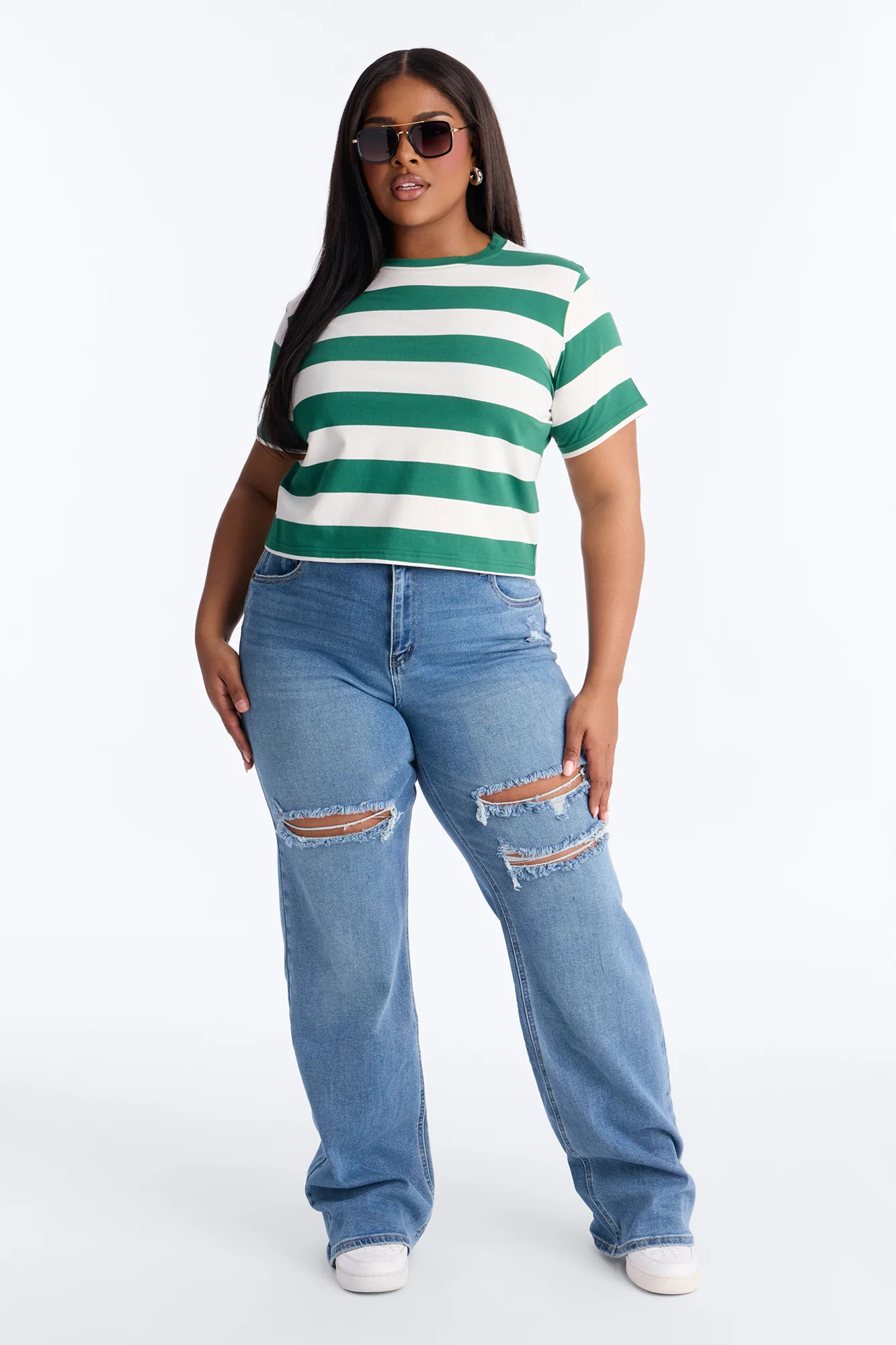 Dallas Striped Short Sleeve Baby Tee - Green/combo - Image 5