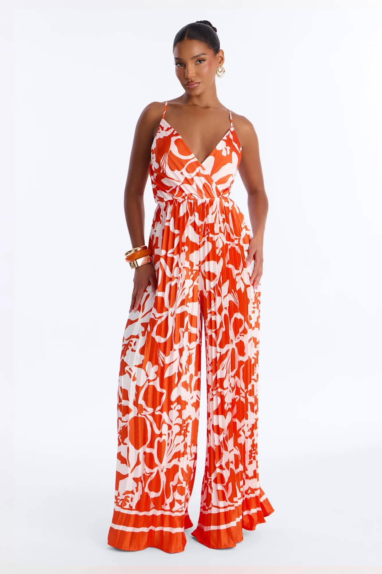 Dana Satin Wide Leg Jumpsuit - Orange