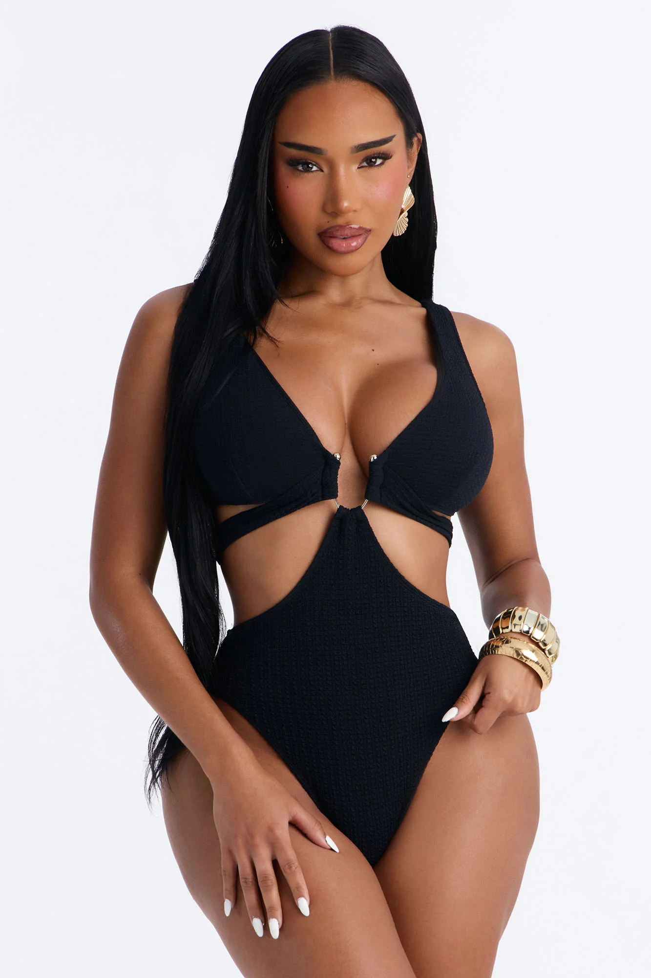 Dance With The Waves Back Tie U Wire 1 Piece Swimsuit - Black