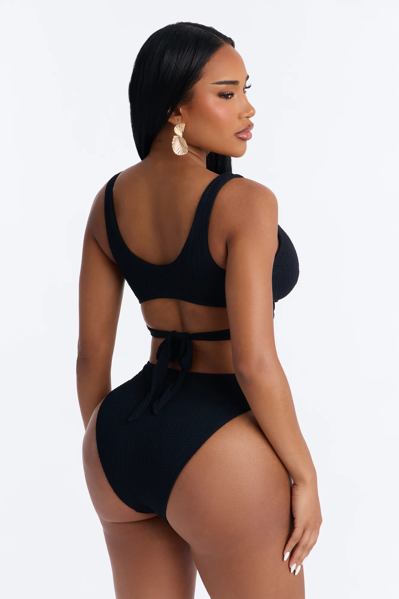 Dance With The Waves Back Tie U Wire 1 Piece Swimsuit - Black - Image 3
