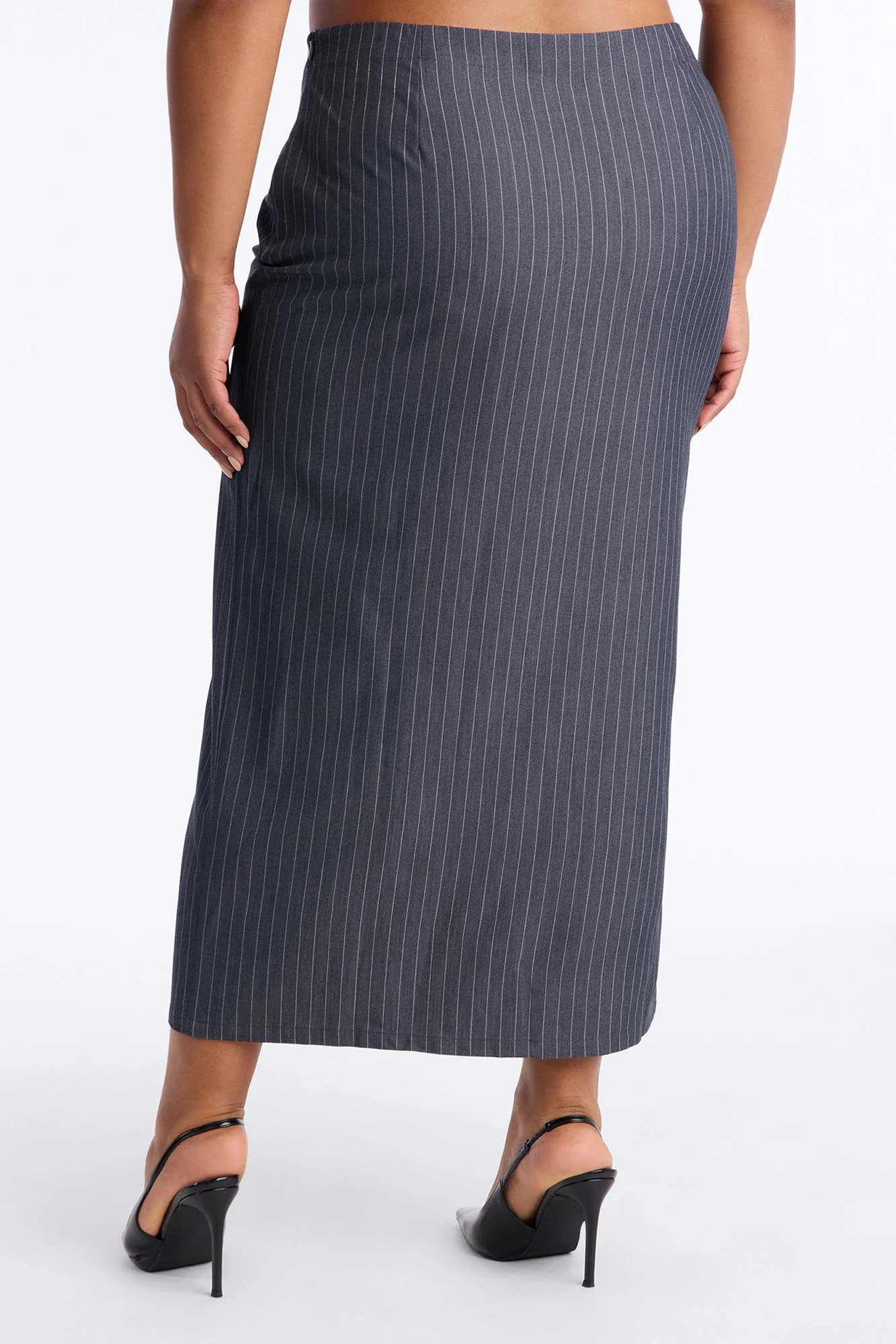 Dangerously Cute Pinstripe Midi Skirt - Charcoal/combo - Image 7