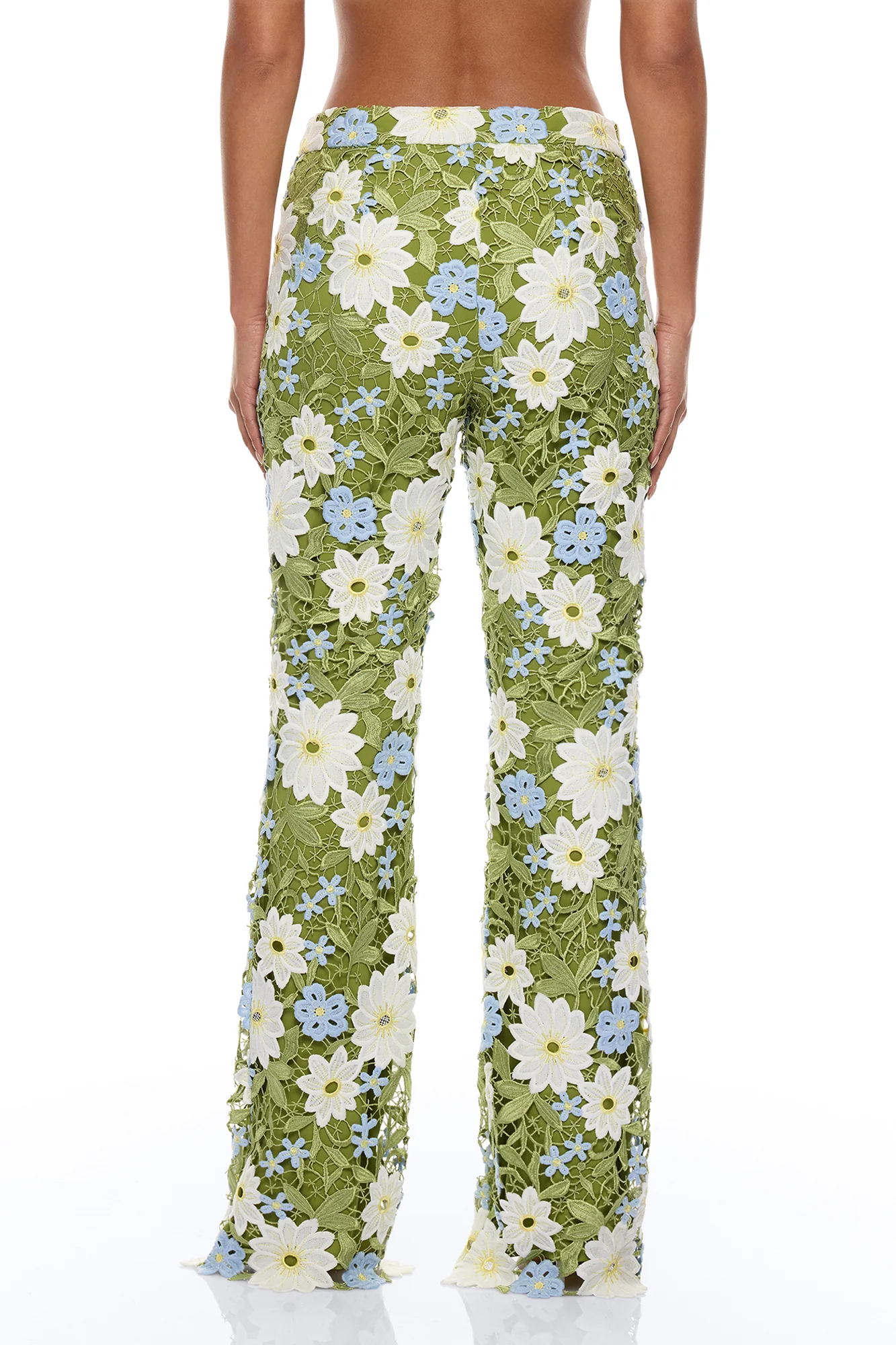 Dani Floral Embroidered Flare Pant - Chartreuse - Image 4