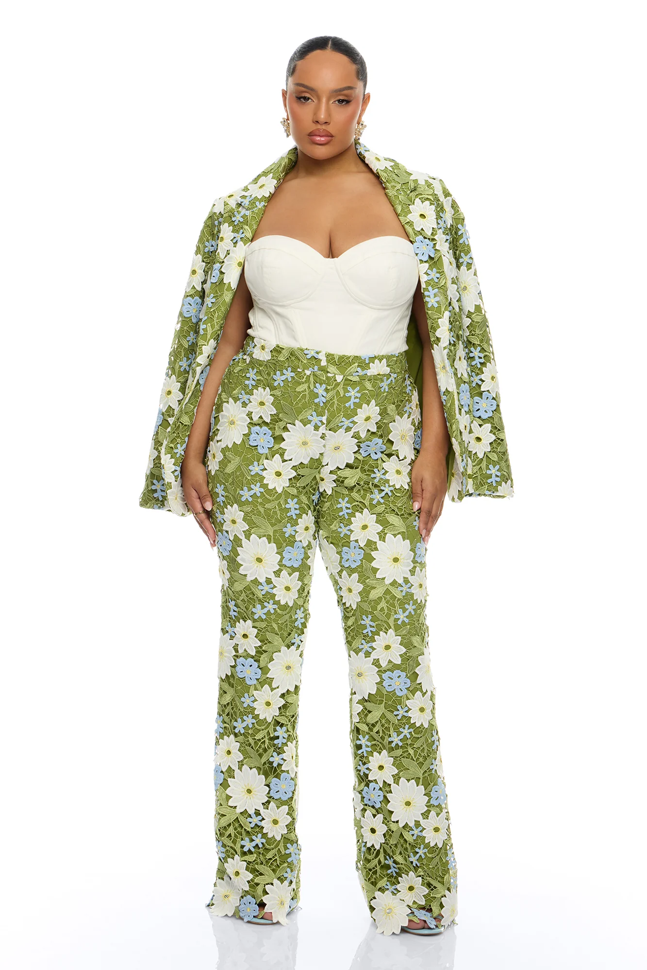 Dani Floral Embroidered Flare Pant - Chartreuse - Image 5