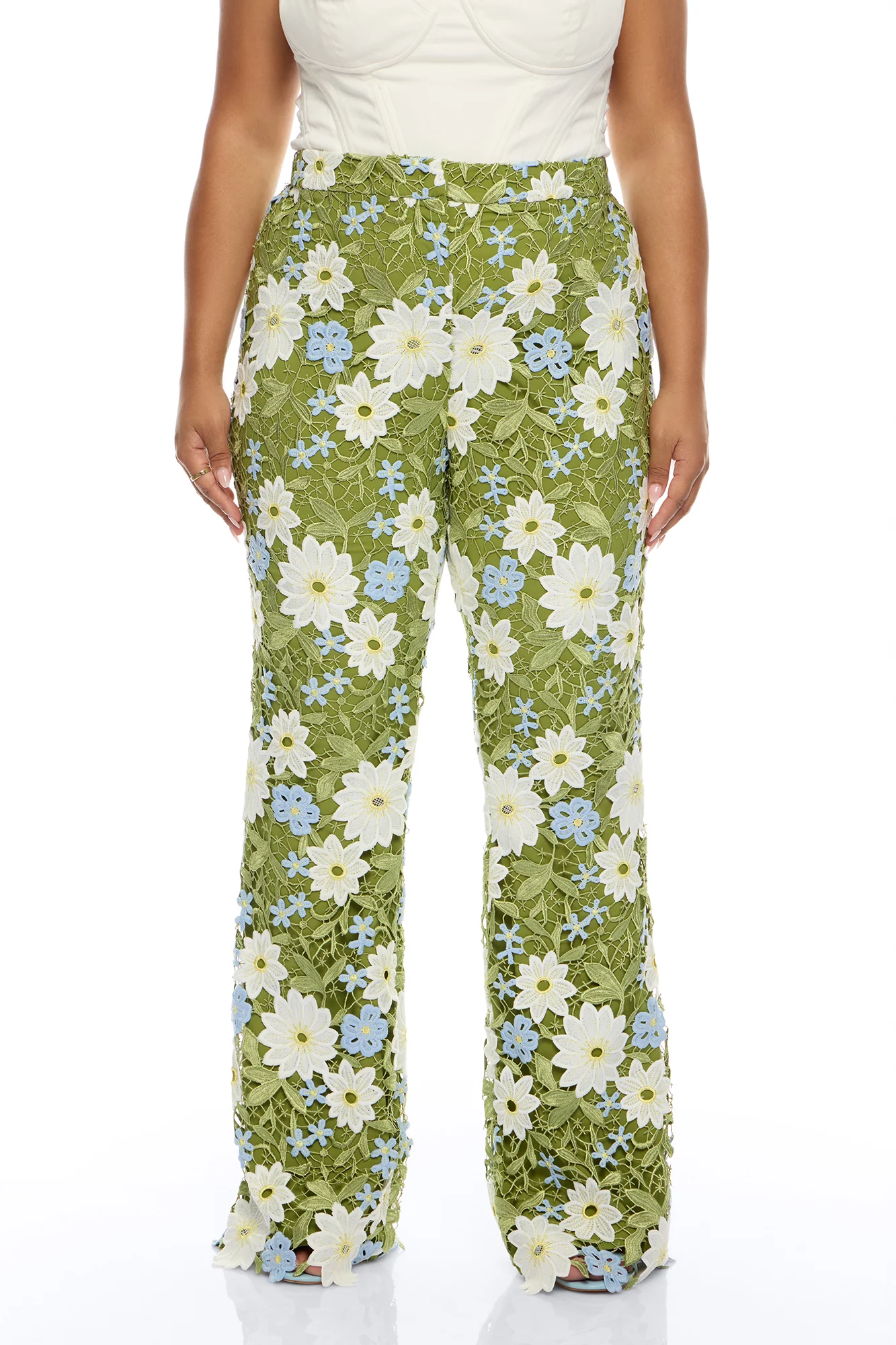 Dani Floral Embroidered Flare Pant - Chartreuse - Image 6