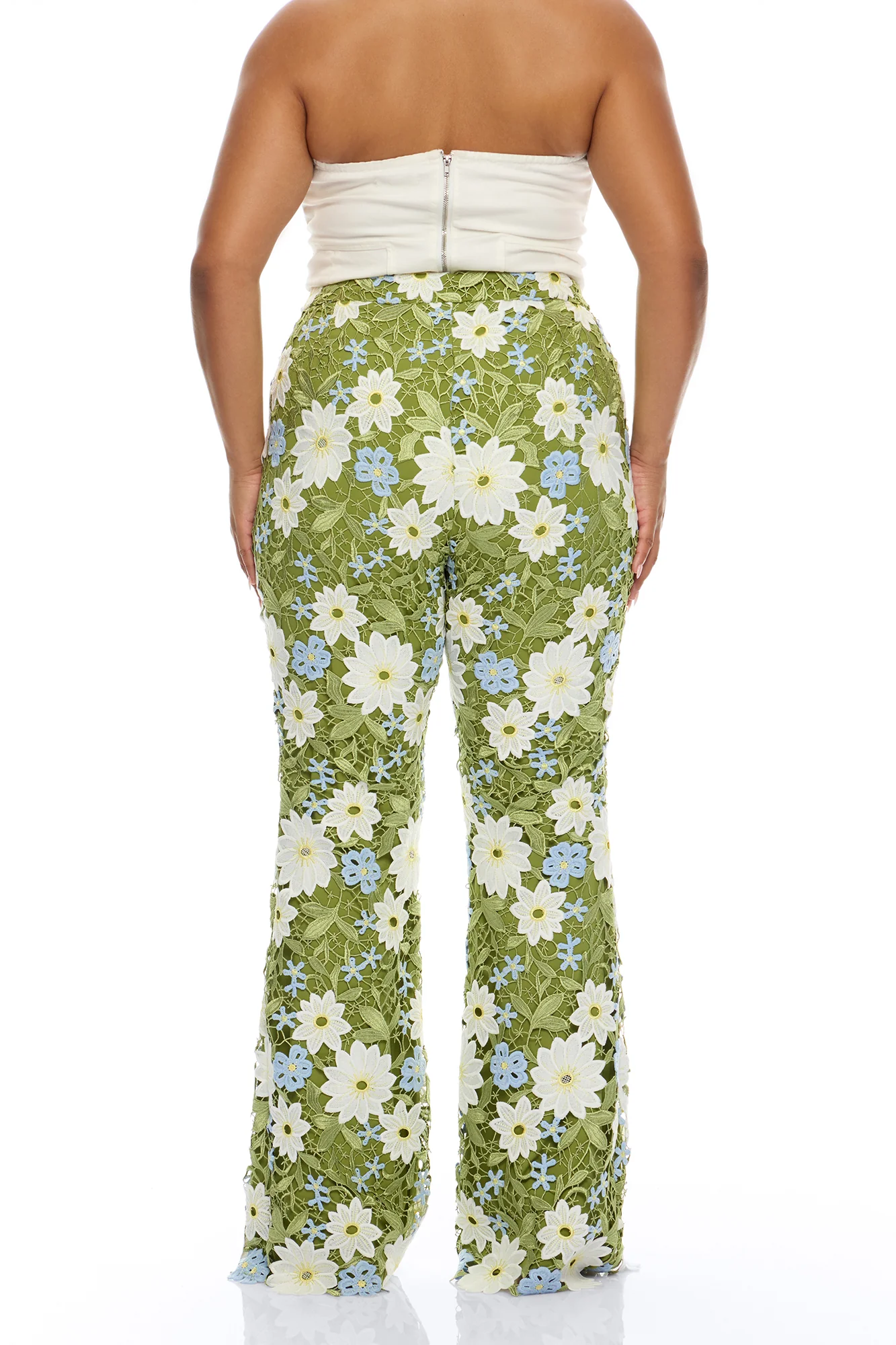 Dani Floral Embroidered Flare Pant - Chartreuse - Image 8