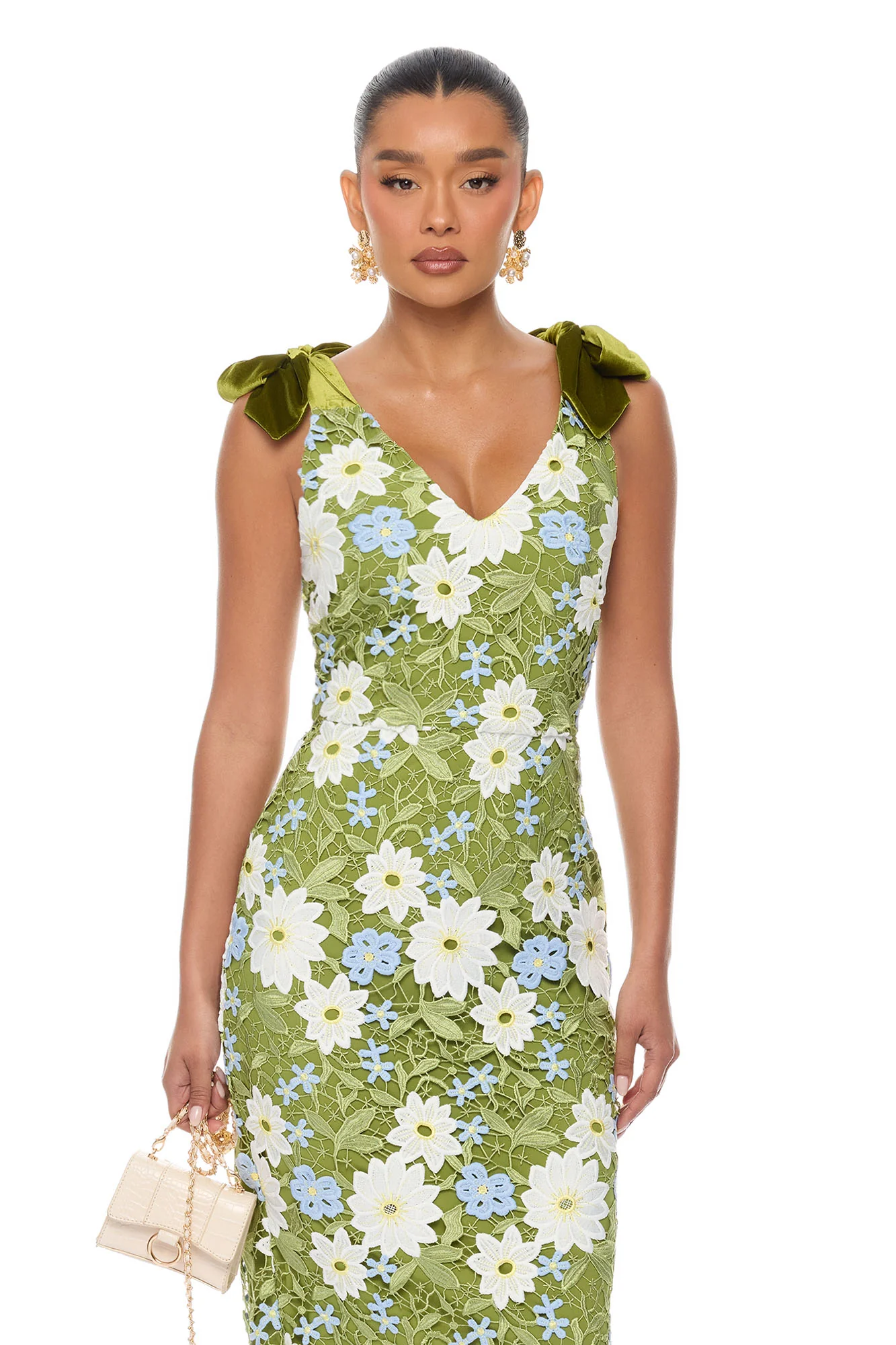Dani Floral Embroidered Midi Dress - Chartreuse - Image 2