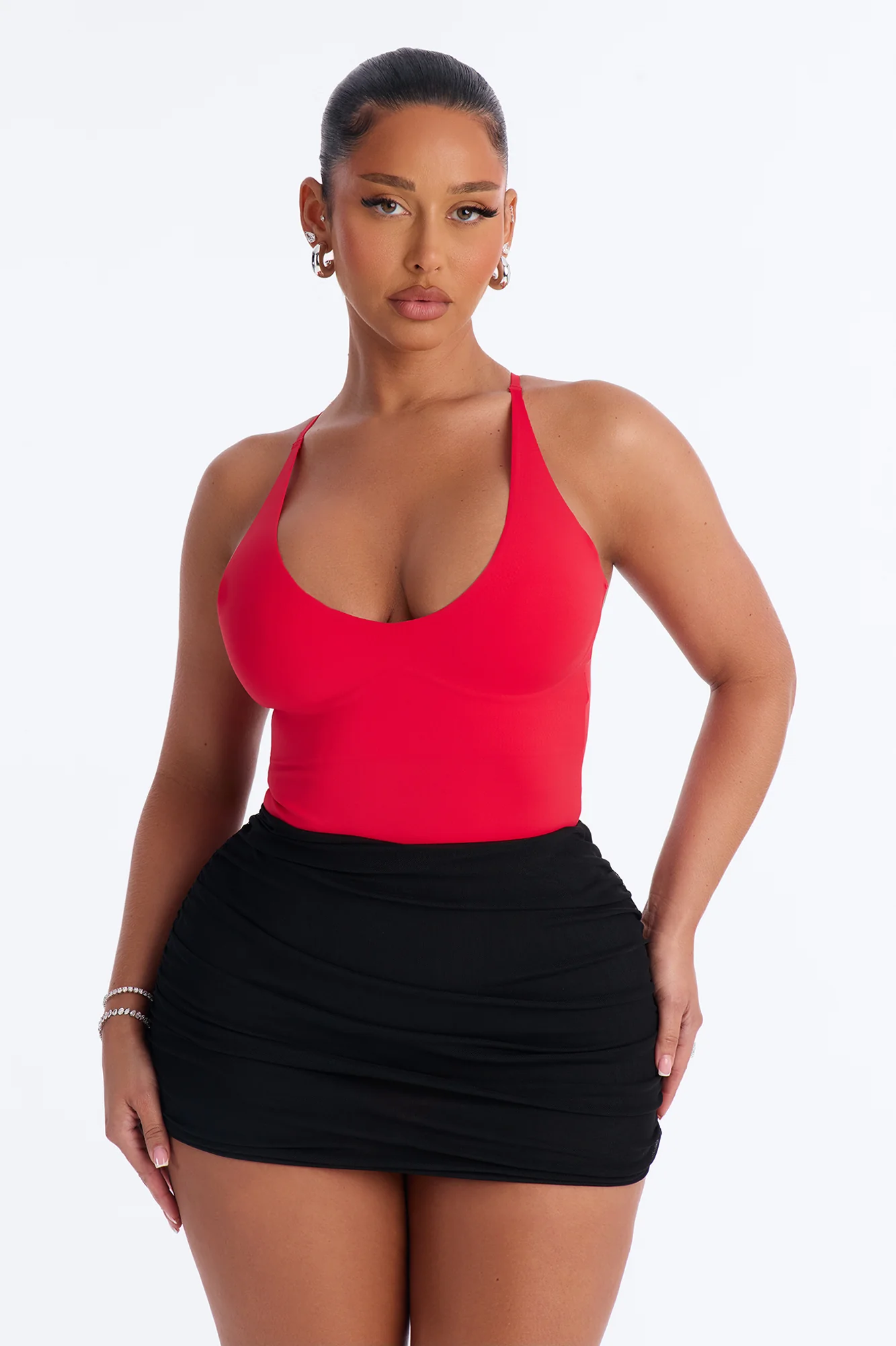 Dani Scoop Neck Seamless Bodysuit - Red - Image 3