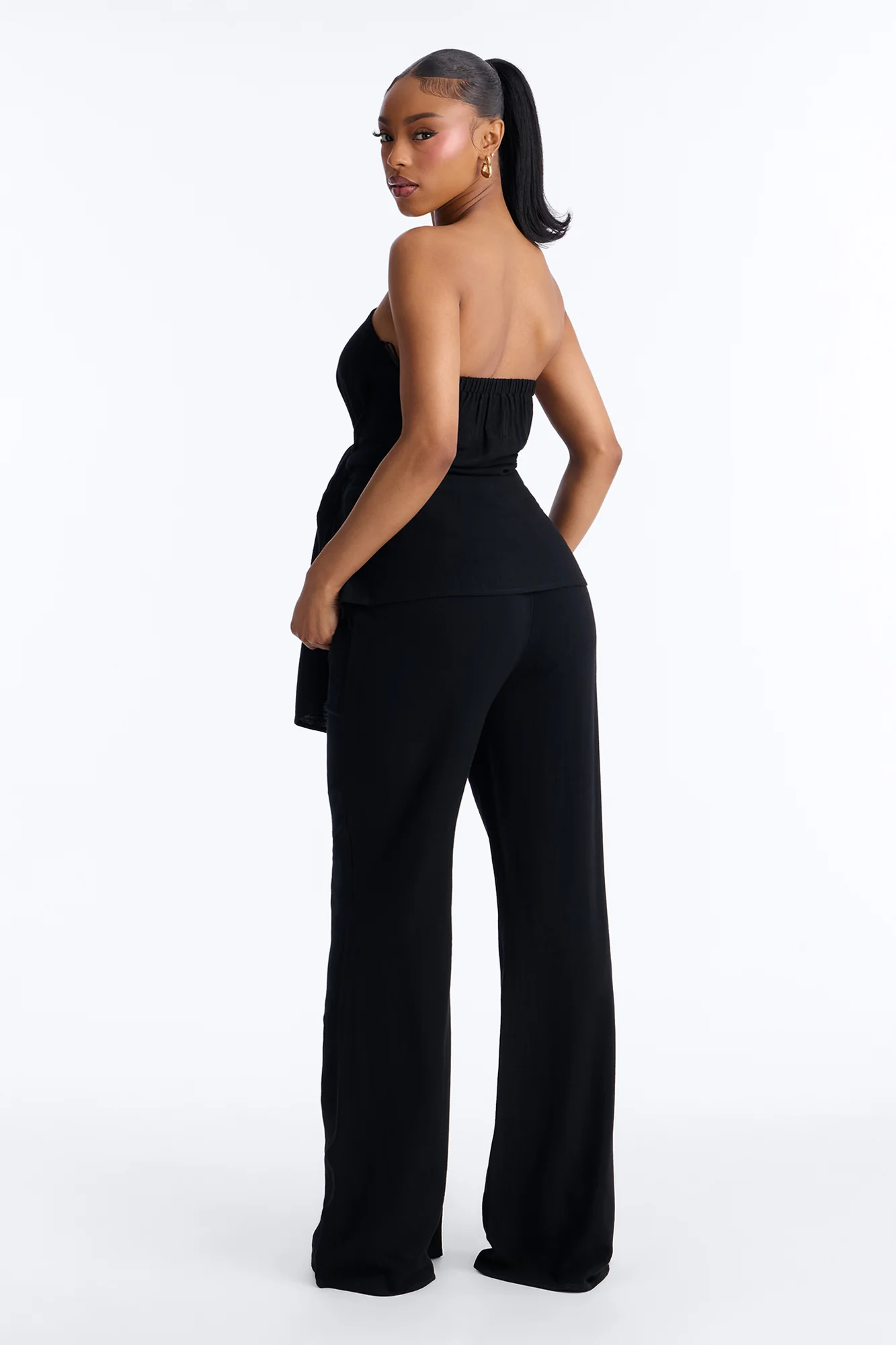 Dani Tie Front Linen Wide Leg Pant Set - Black - Image 4