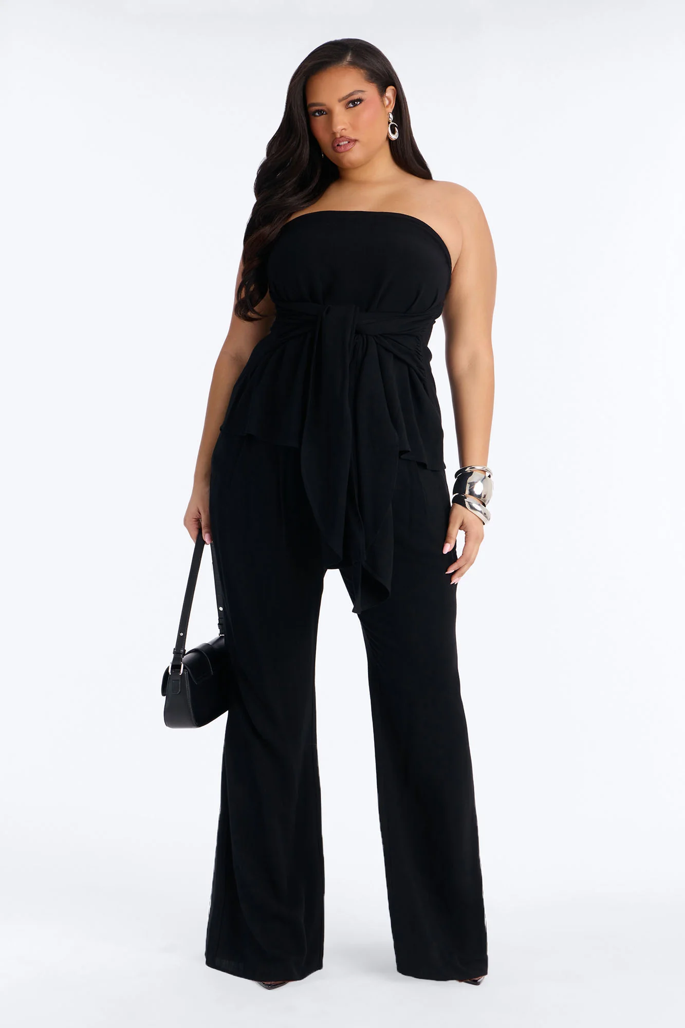 Dani Tie Front Linen Wide Leg Pant Set - Black - Image 5