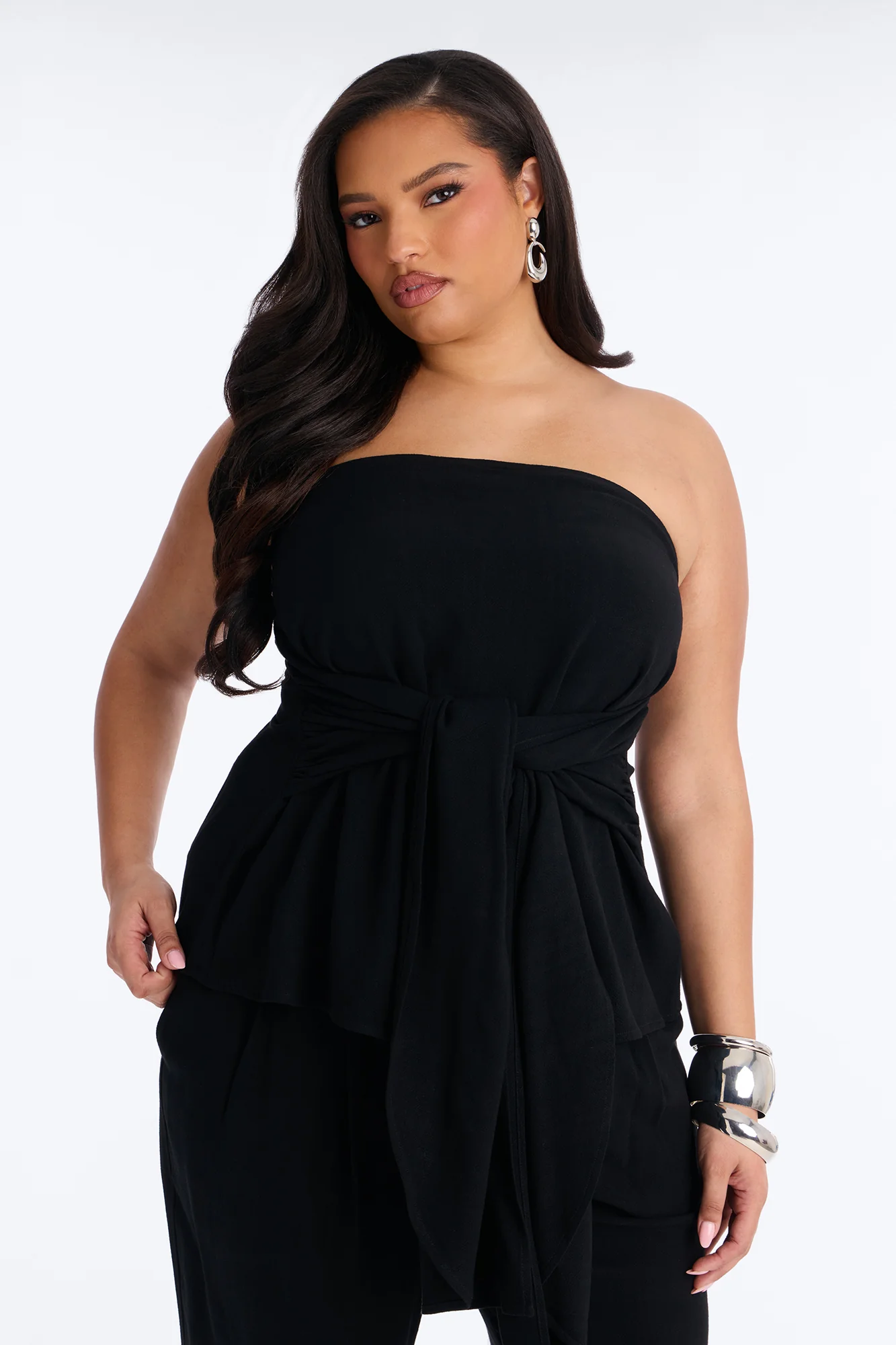 Dani Tie Front Linen Wide Leg Pant Set - Black - Image 6