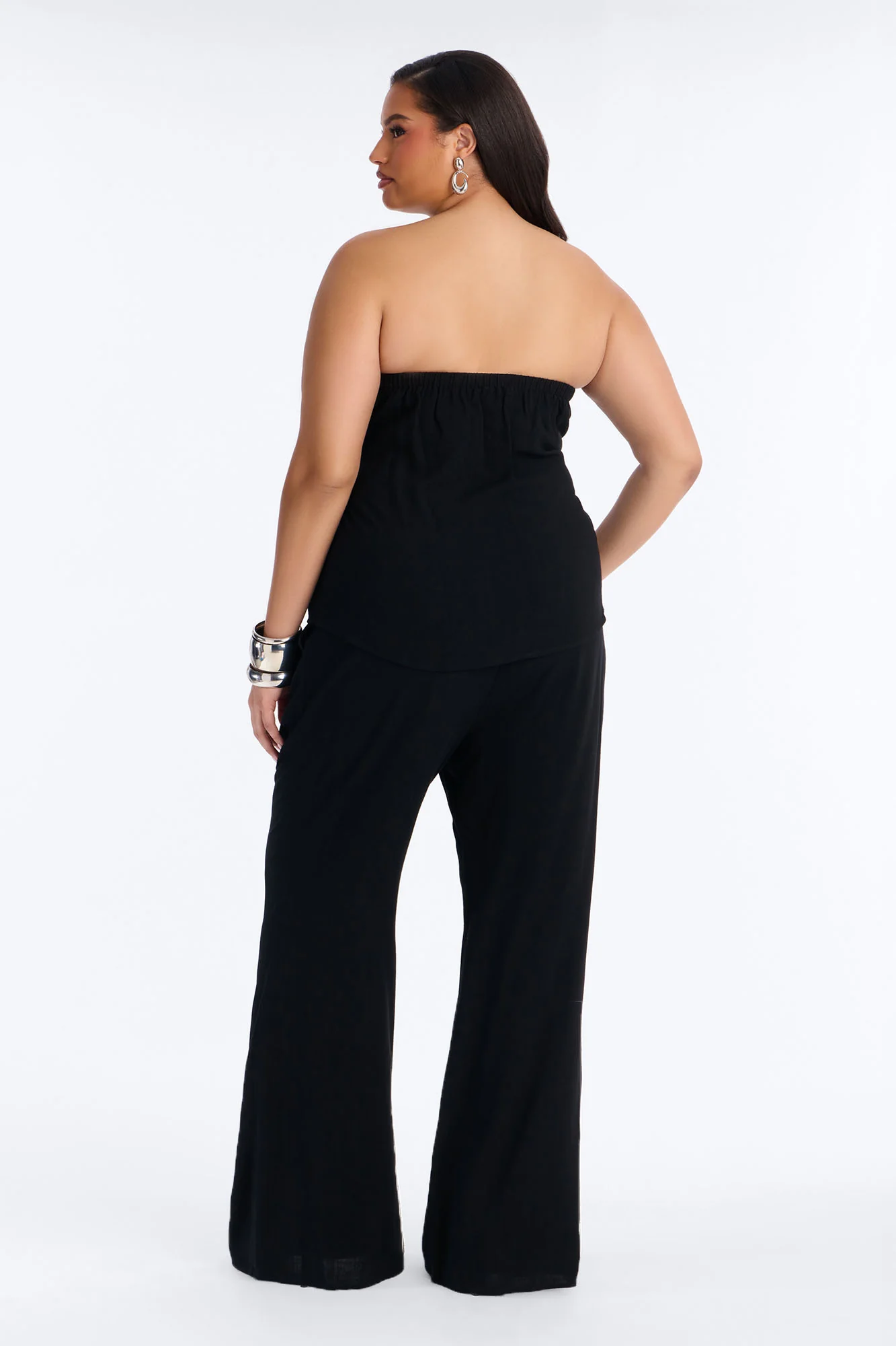 Dani Tie Front Linen Wide Leg Pant Set - Black - Image 8