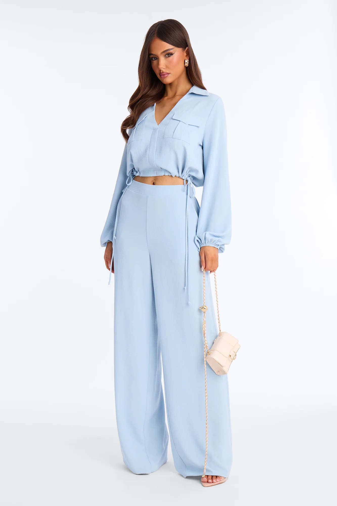 Daniela Wide Leg Pant Set - Light Blue