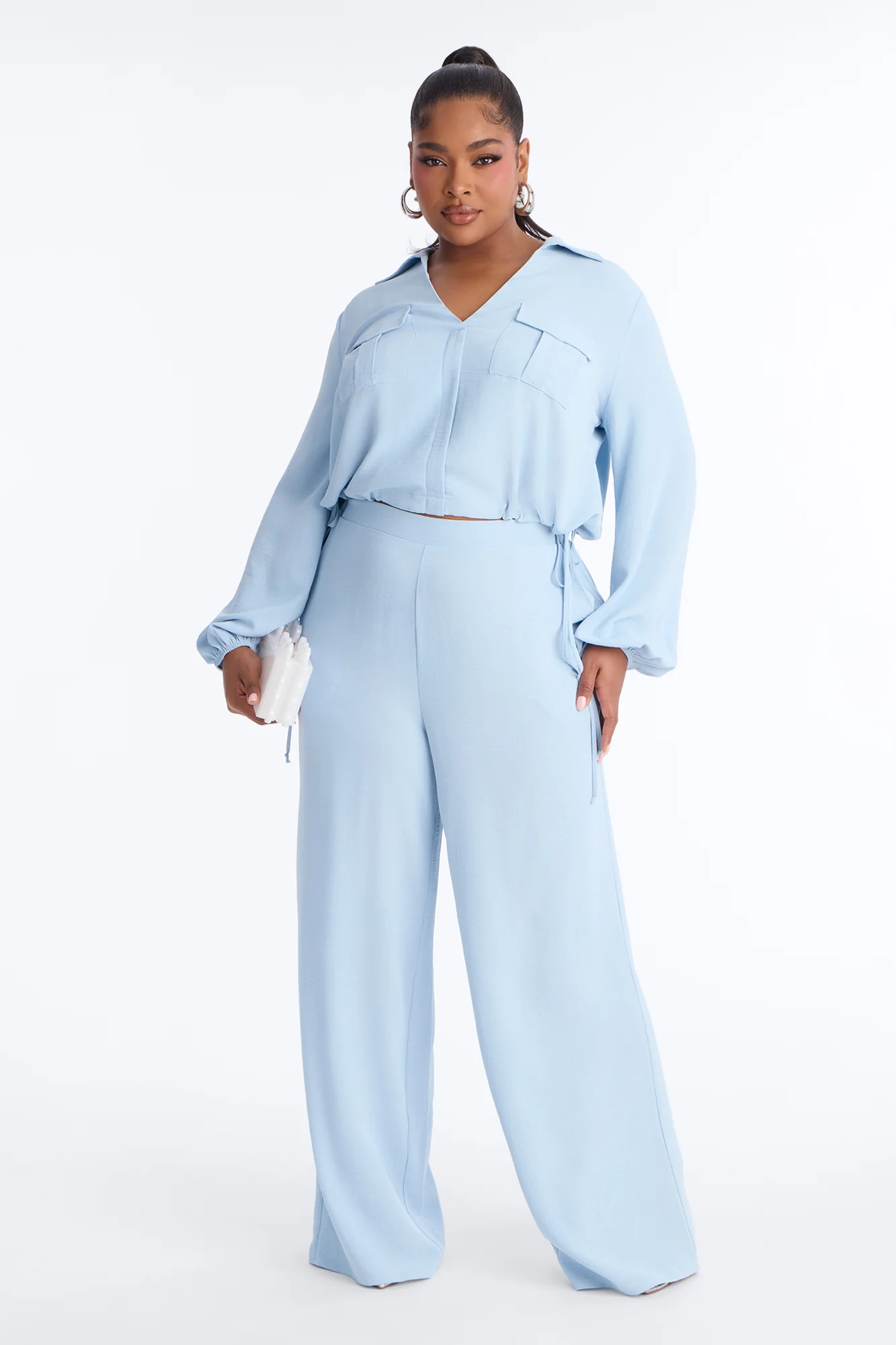 Daniela Wide Leg Pant Set - Light Blue - Image 5