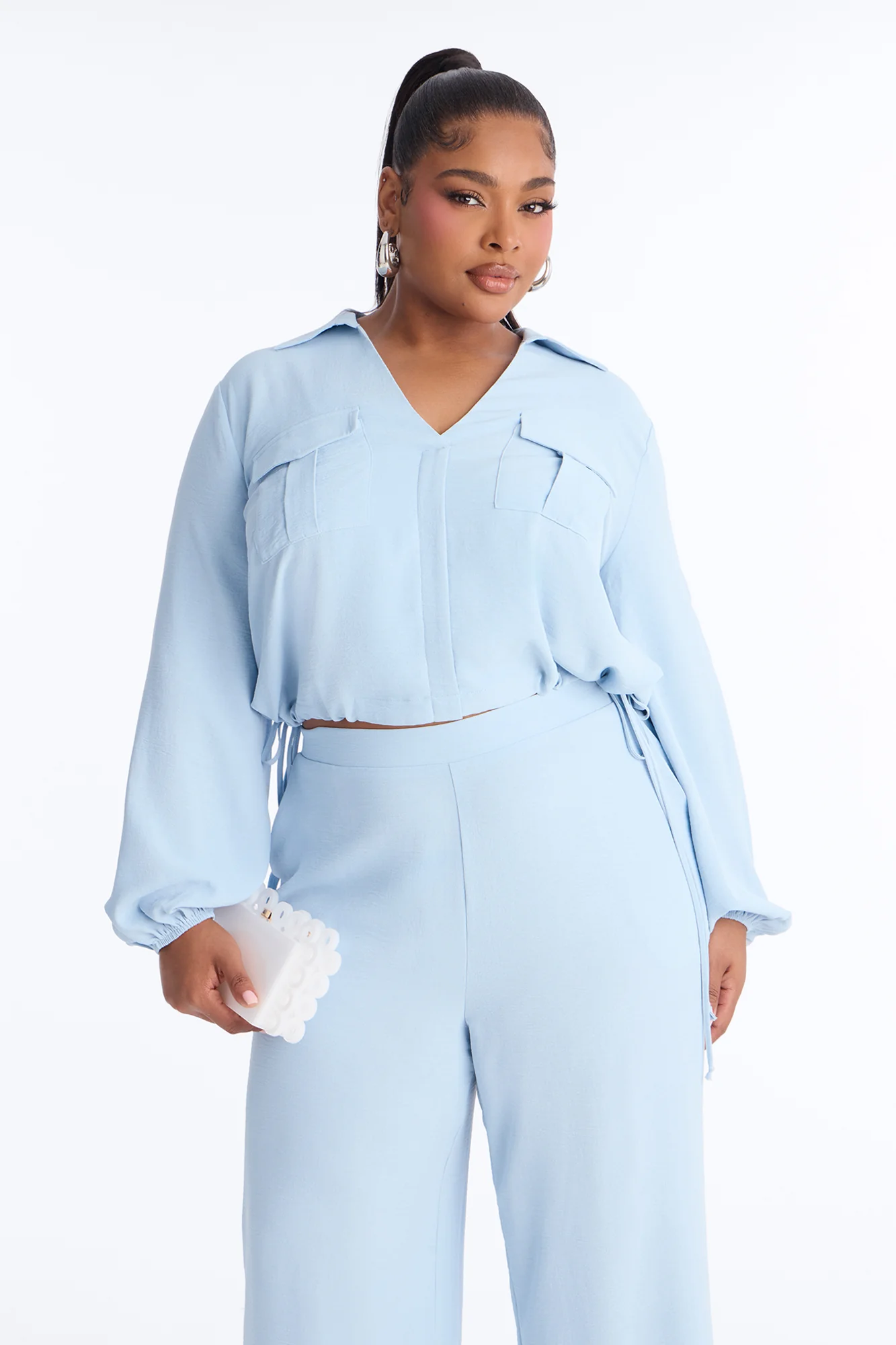 Daniela Wide Leg Pant Set - Light Blue - Image 6