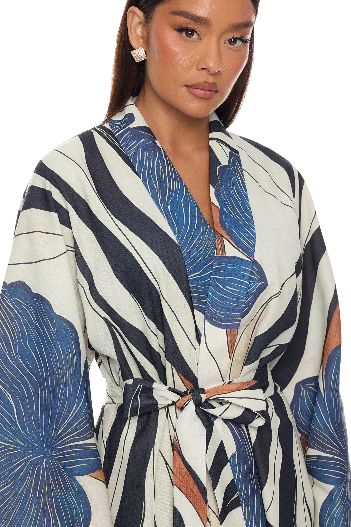 Daniella Bell Sleeve Linen Kimono - Navy/combo - Image 4