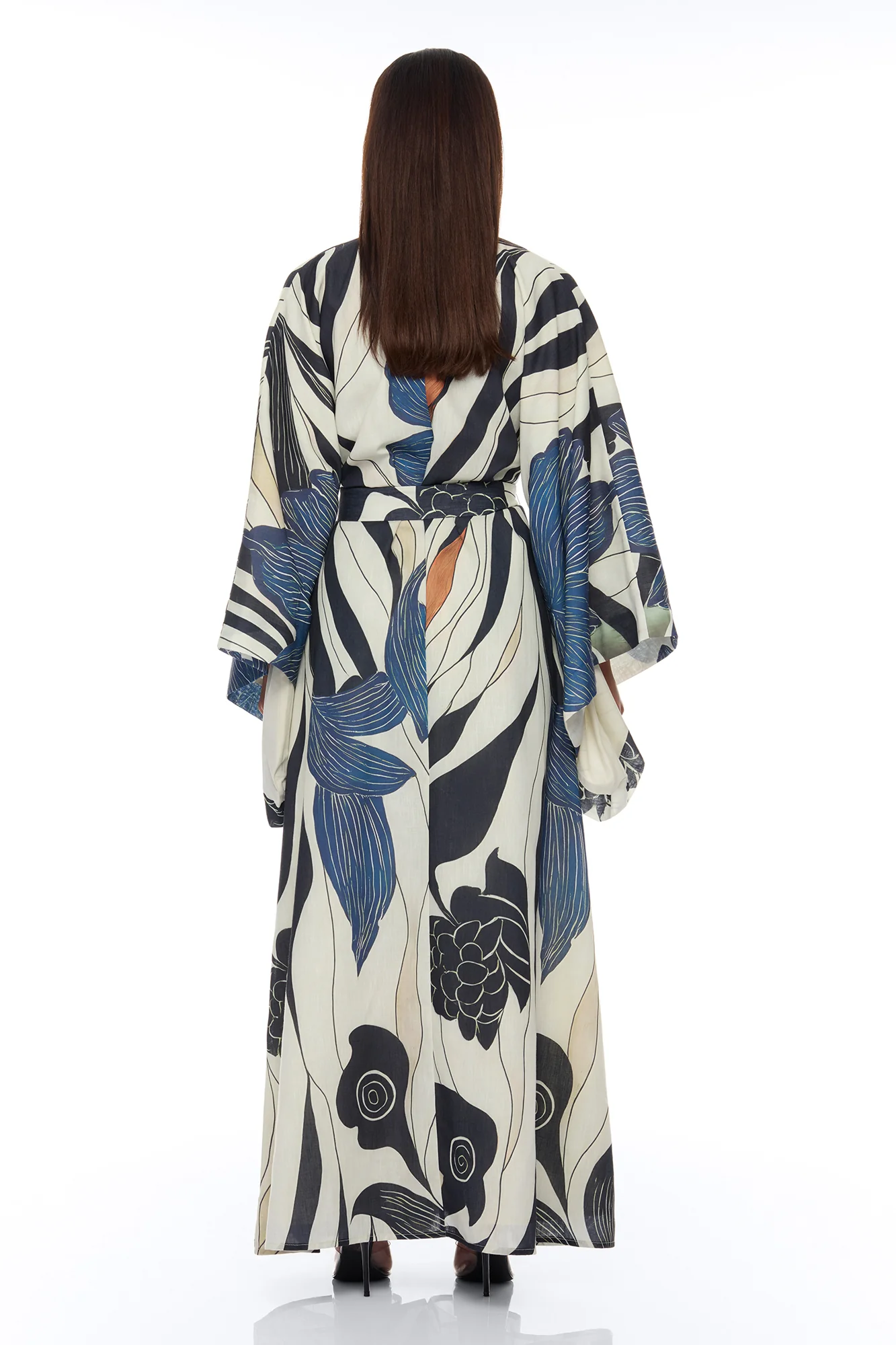 Daniella Bell Sleeve Linen Kimono - Navy/combo - Image 5