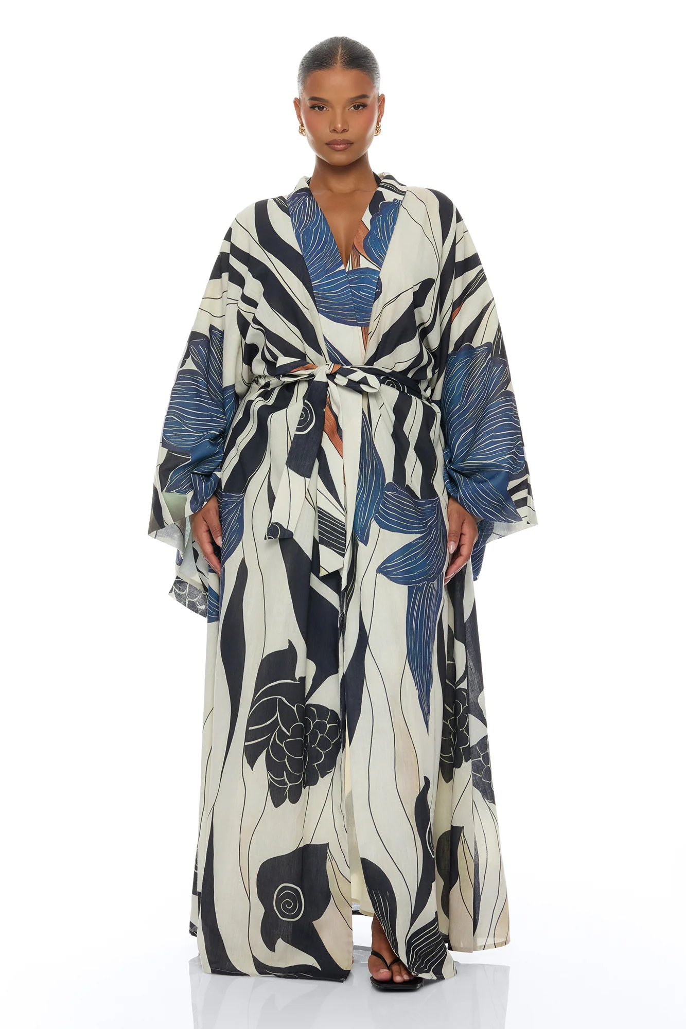 Daniella Bell Sleeve Linen Kimono - Navy/combo - Image 6