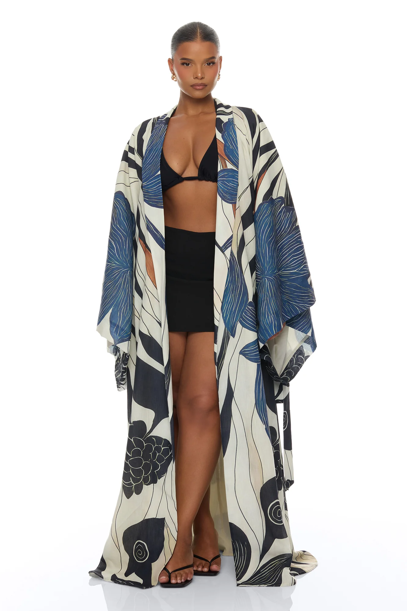 Daniella Bell Sleeve Linen Kimono - Navy/combo - Image 8
