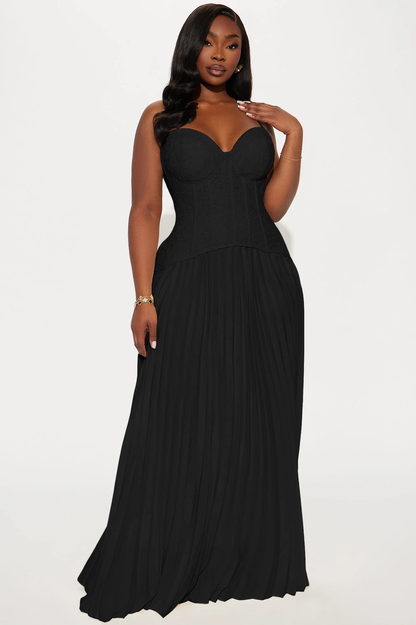 Daniella Lace Corset Pleated Maxi Dress - Black - Image 4