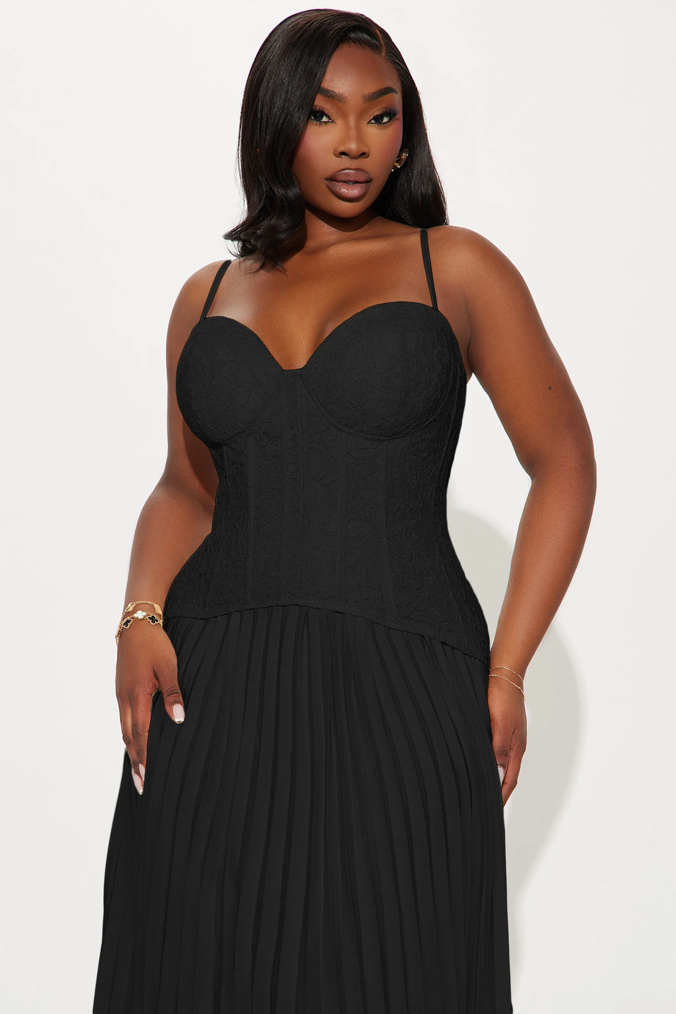 Daniella Lace Corset Pleated Maxi Dress - Black - Image 5