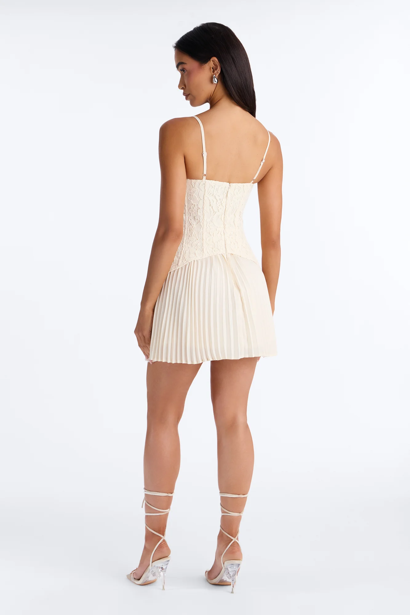 Daniella Lace Corset Pleated Mini Dress - Cream - Image 4