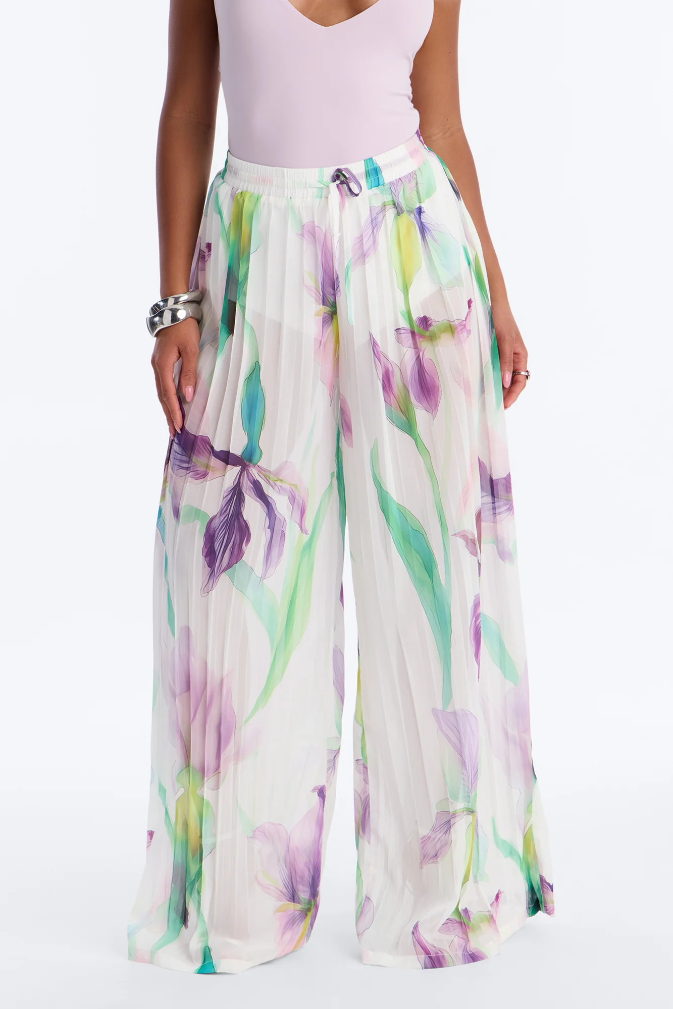 Daniella Pleated Chiffon Wide Leg Pant - Ivory/combo - Image 2