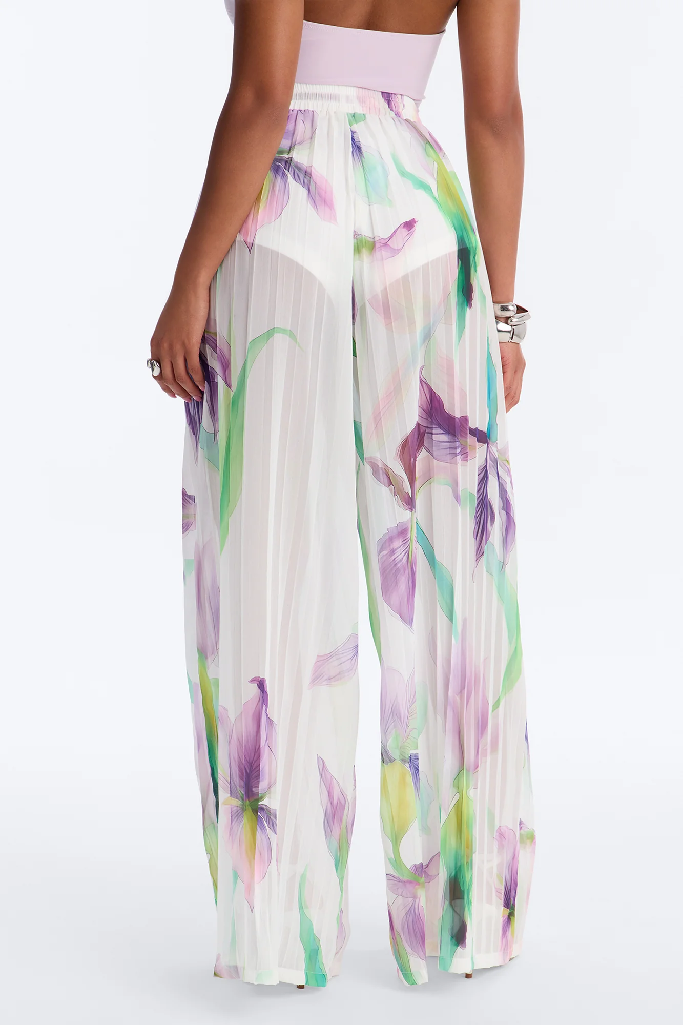 Daniella Pleated Chiffon Wide Leg Pant - Ivory/combo - Image 3