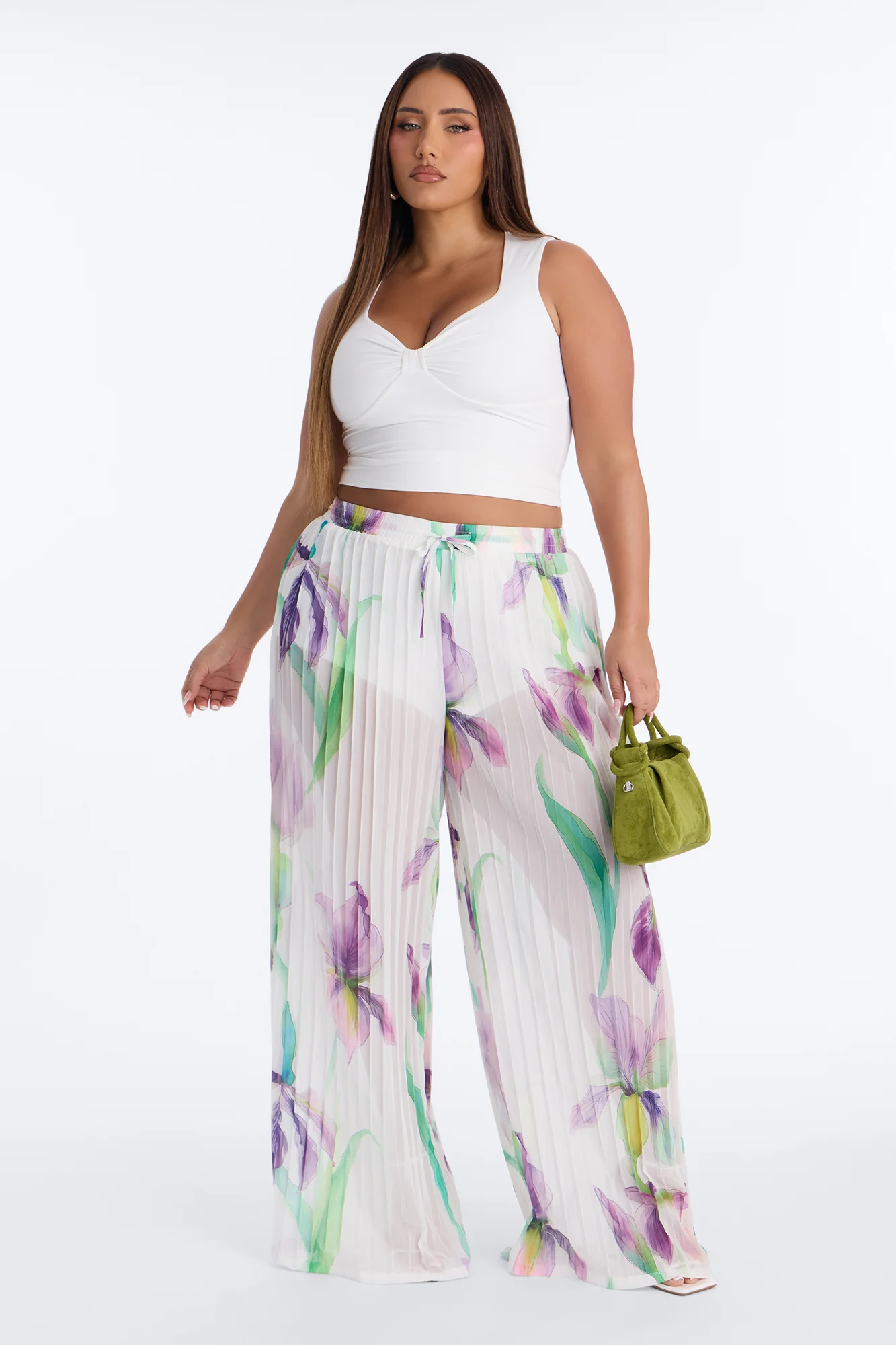 Daniella Pleated Chiffon Wide Leg Pant - Ivory/combo - Image 4