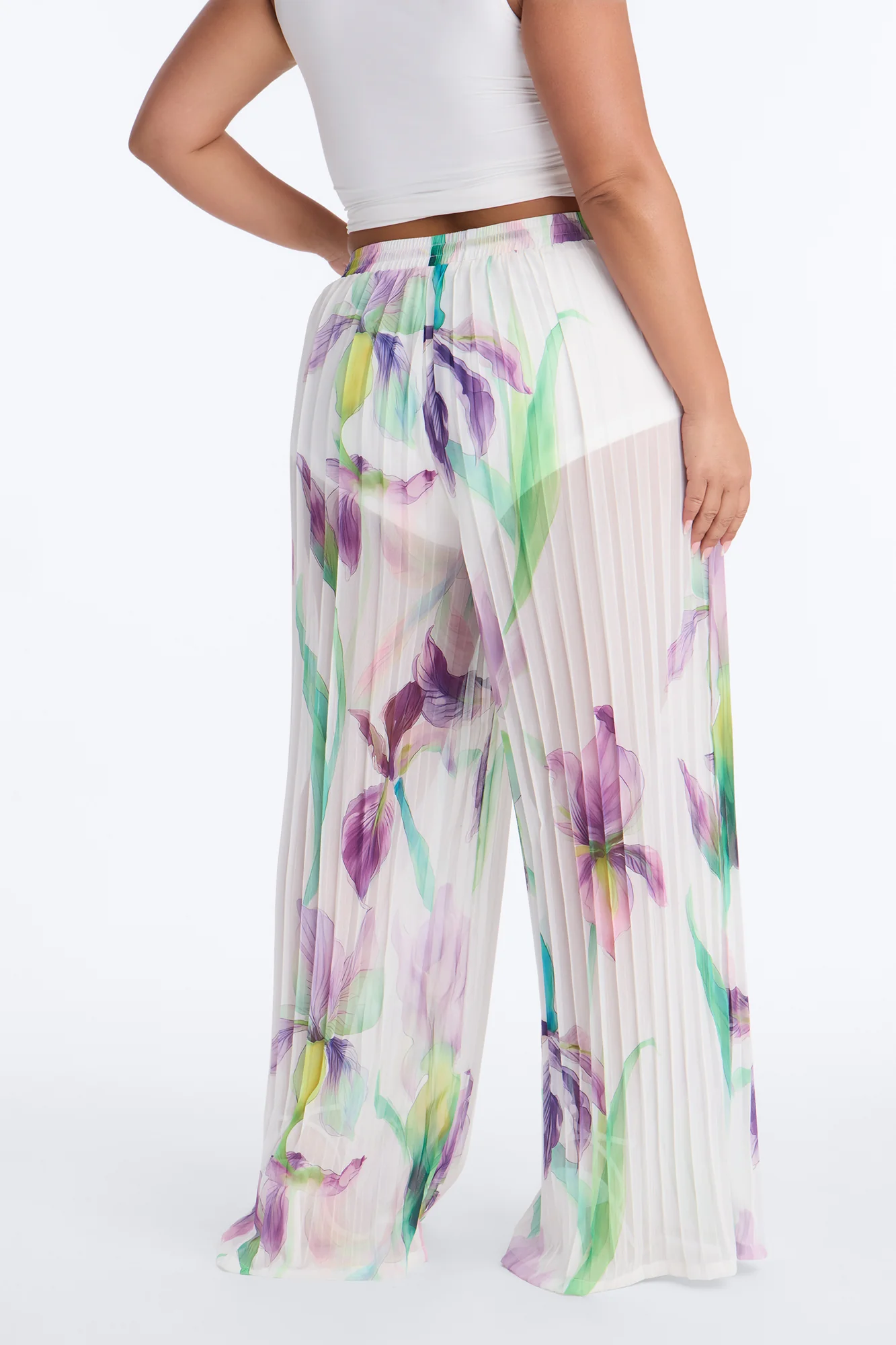 Daniella Pleated Chiffon Wide Leg Pant - Ivory/combo - Image 6