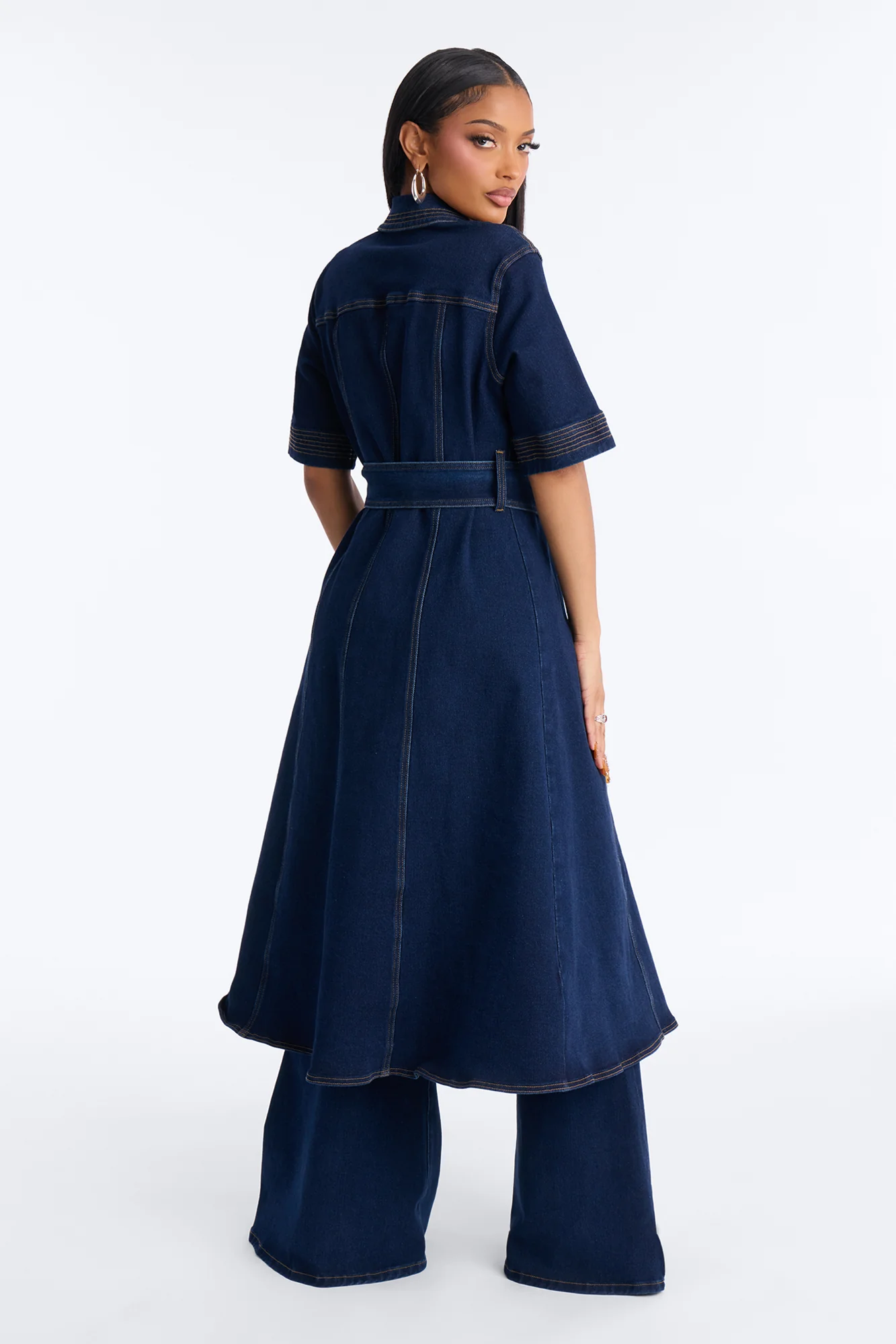 Danielle Denim Tie Waist Pant Set - Dark Wash - Image 4